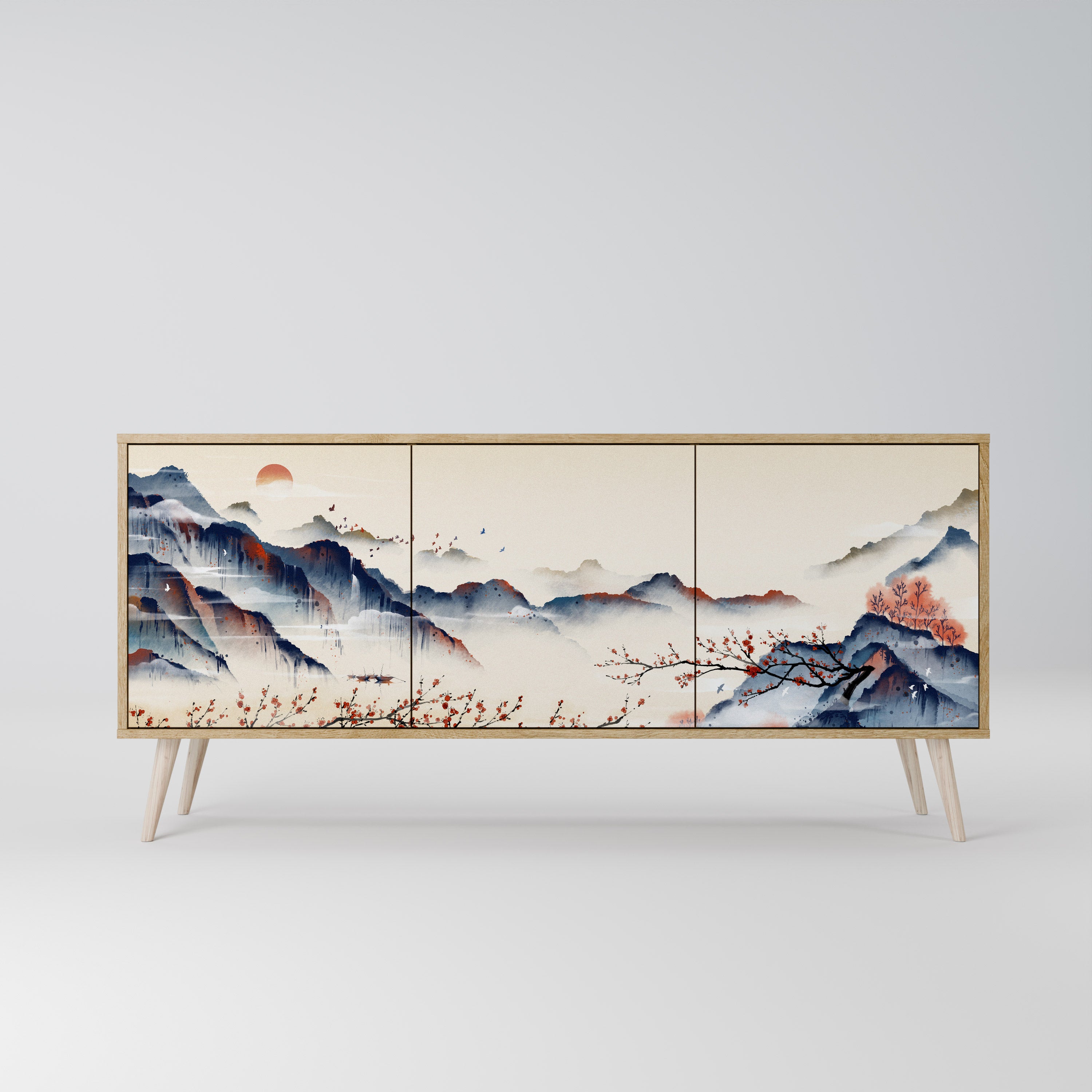 JAPANESE LANDSCAPE 3-Door Sideboard in Oak Effect