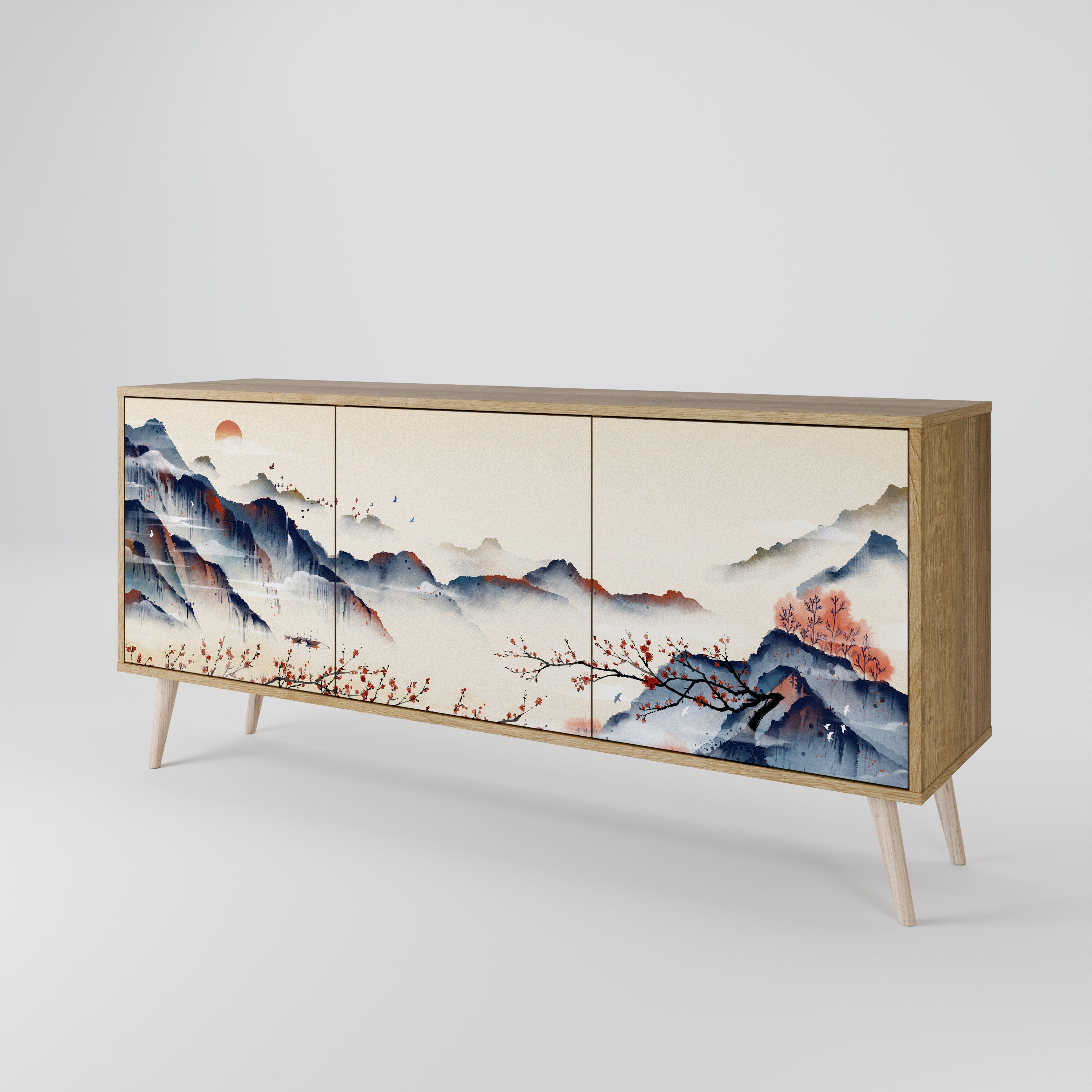 JAPANESE LANDSCAPE 3-Door Sideboard in Oak Effect