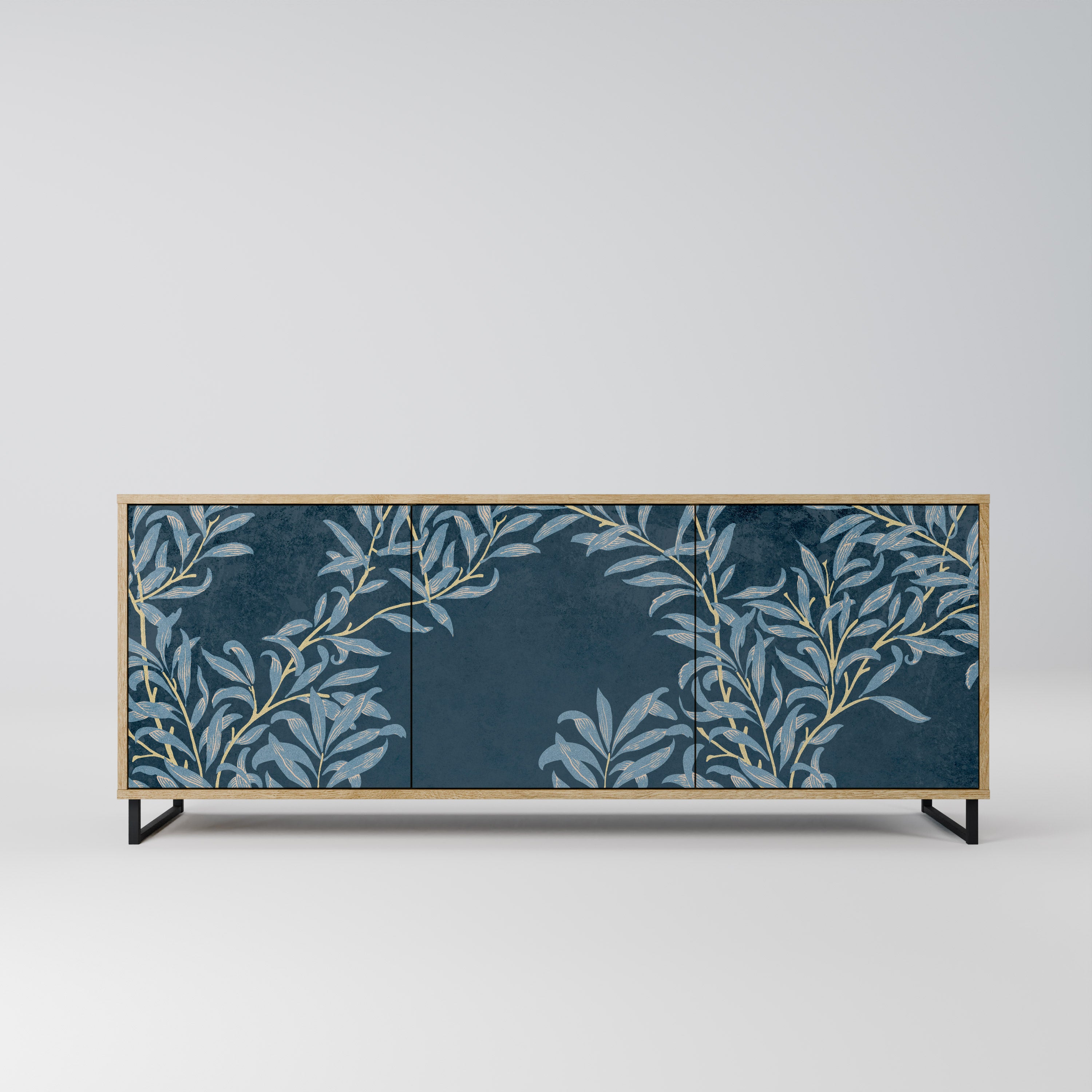 BLUE LEAVES 3-Door Sideboard in Oak Effect
