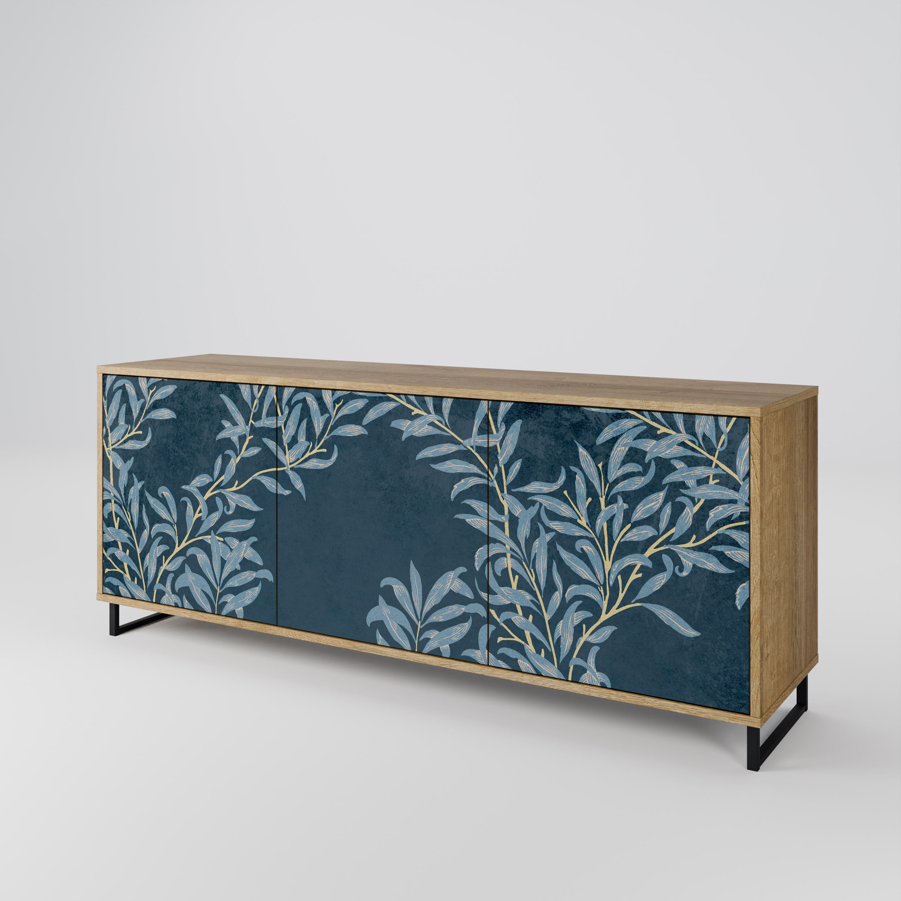 BLUE LEAVES 3-Door Sideboard in Oak Effect