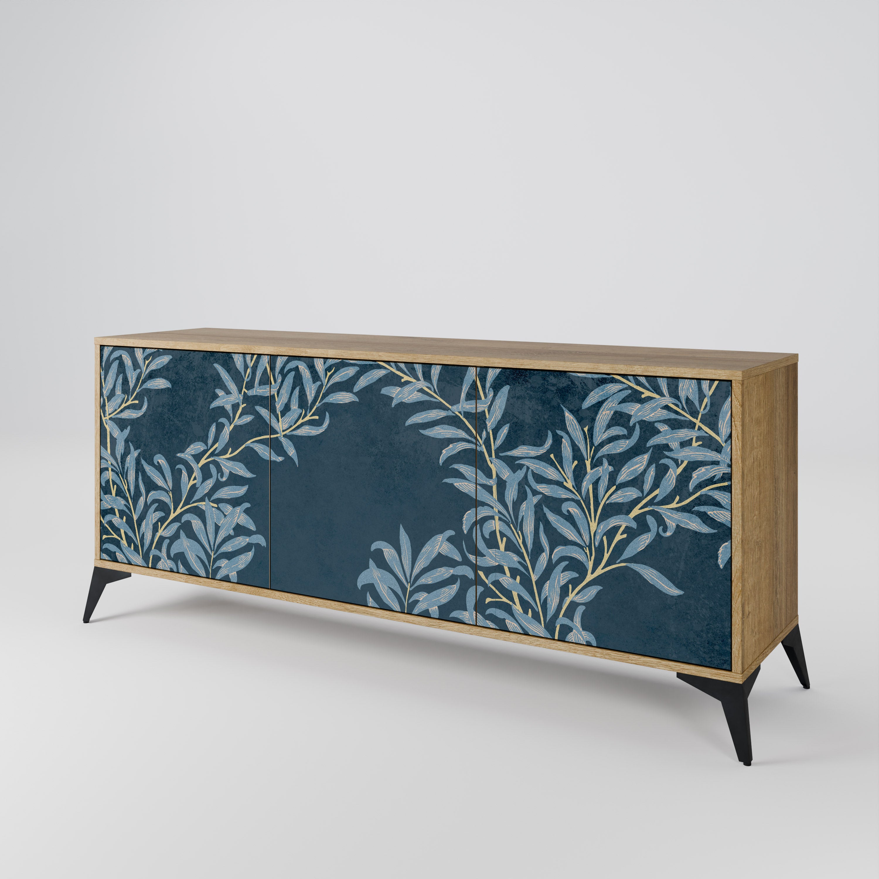 BLUE LEAVES 3-Door Sideboard in Oak Effect