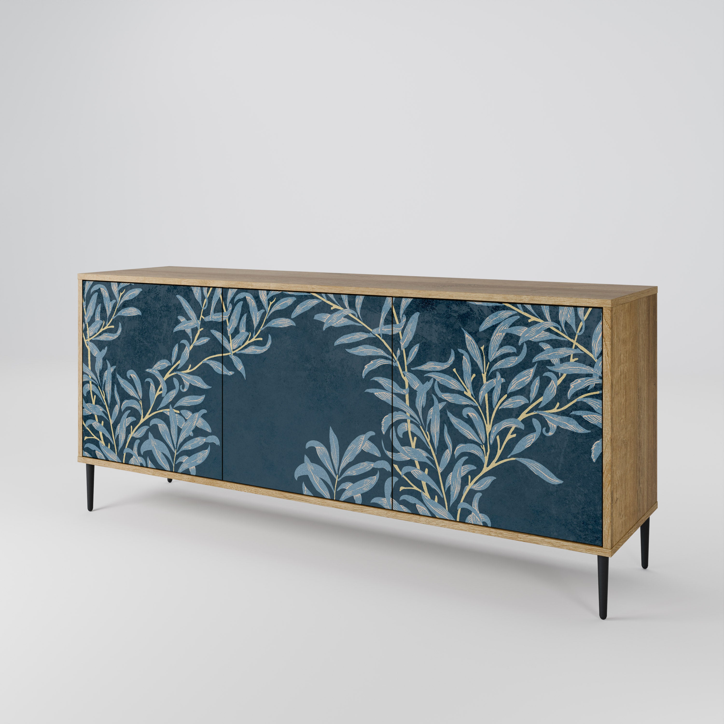 BLUE LEAVES 3-Door Sideboard in Oak Effect