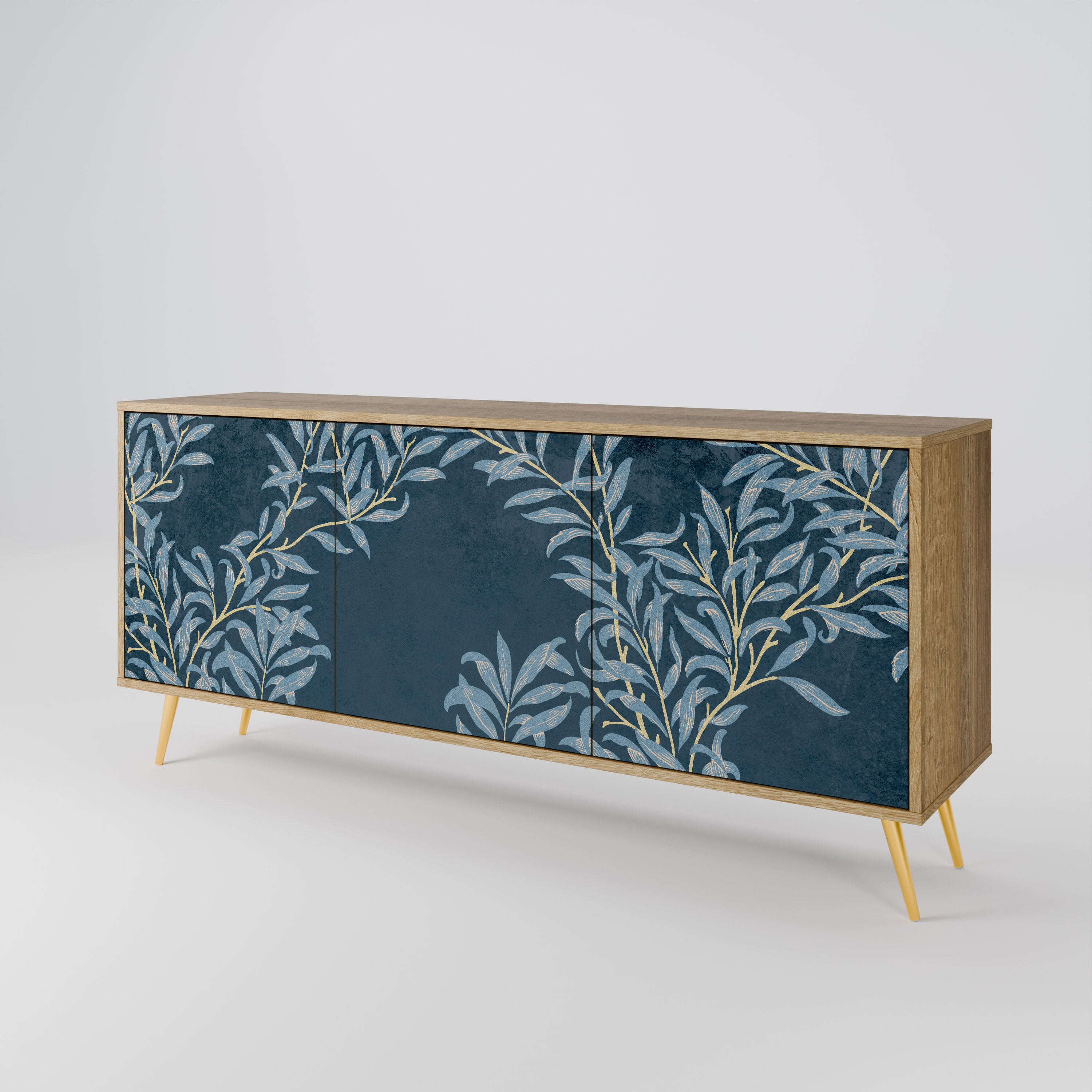 BLUE LEAVES 3-Door Sideboard in Oak Effect