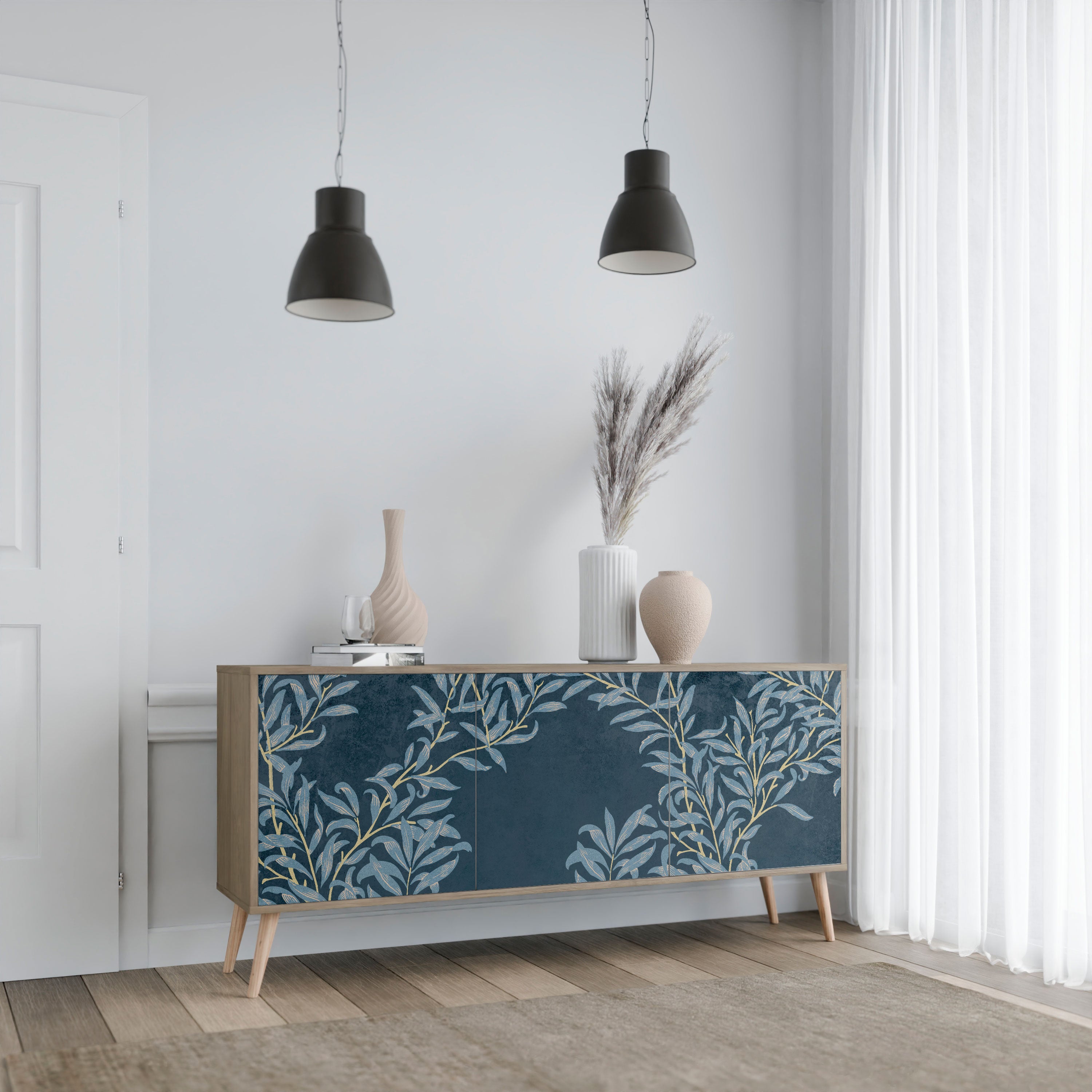 BLUE LEAVES 3-Door Sideboard in Oak Effect
