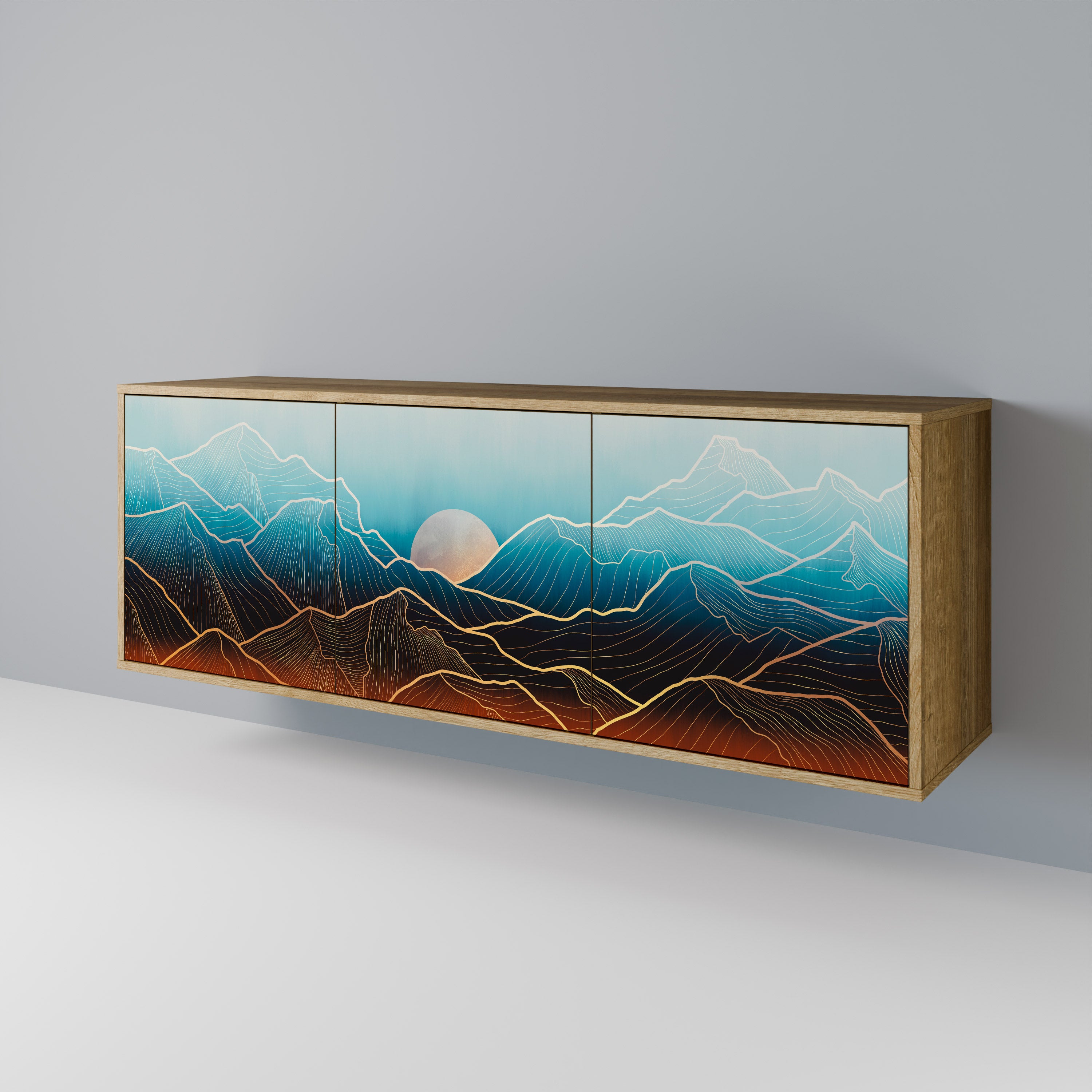 LUNAR SECRETS 3-Door Sideboard in Oak Effect