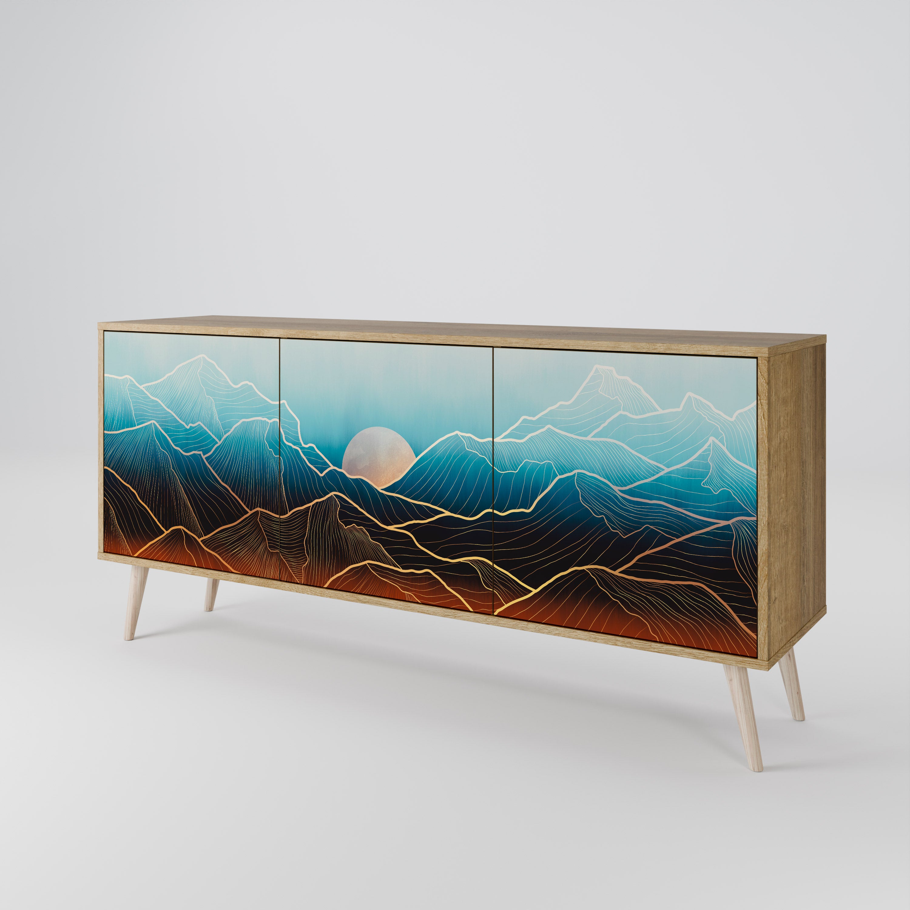 LUNAR SECRETS 3-Door Sideboard in Oak Effect