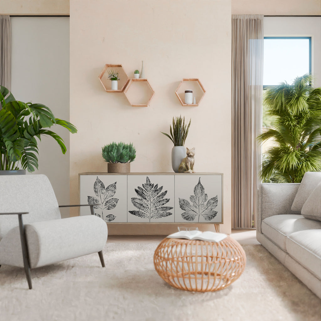 Aparador de 3 puertas con efecto roble LEAFY STAMPS