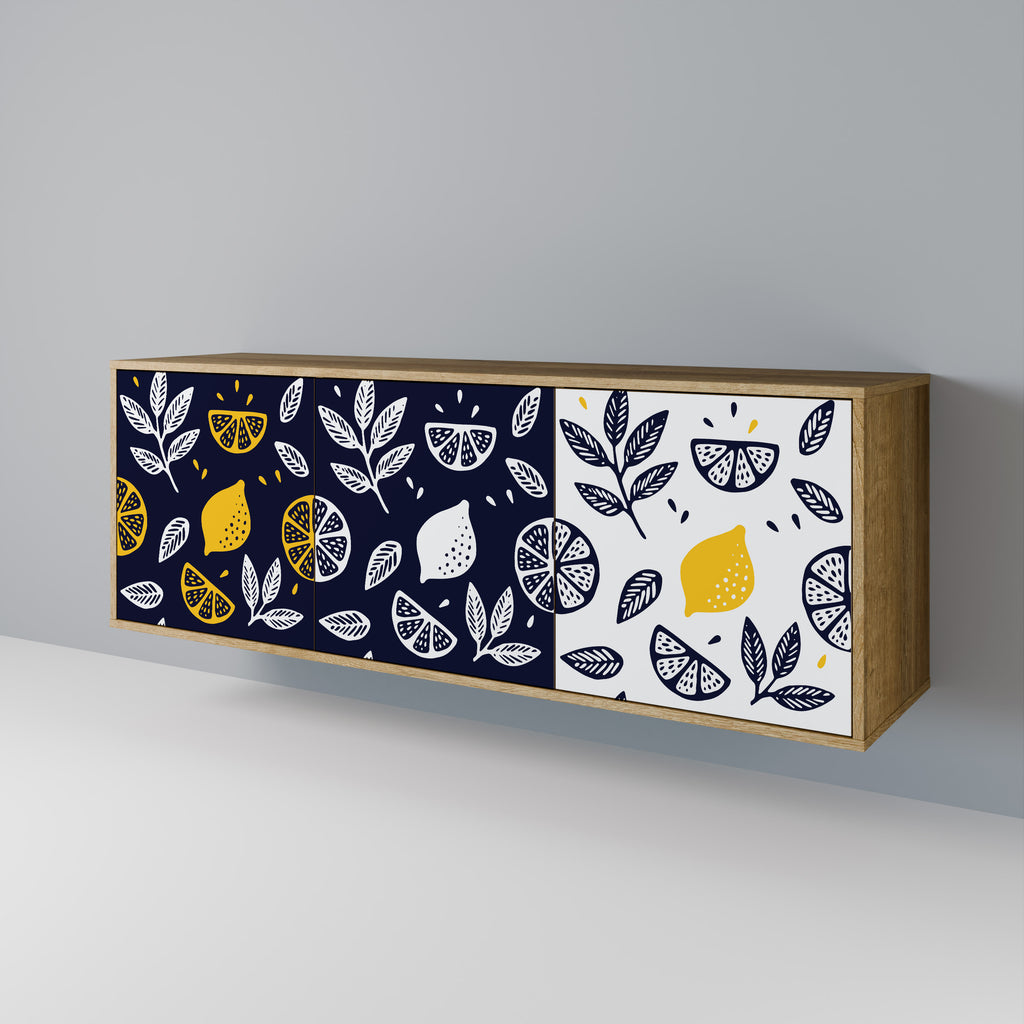 Aparador de 3 puertas CITRUS BLACK AND WHITE con efecto roble
