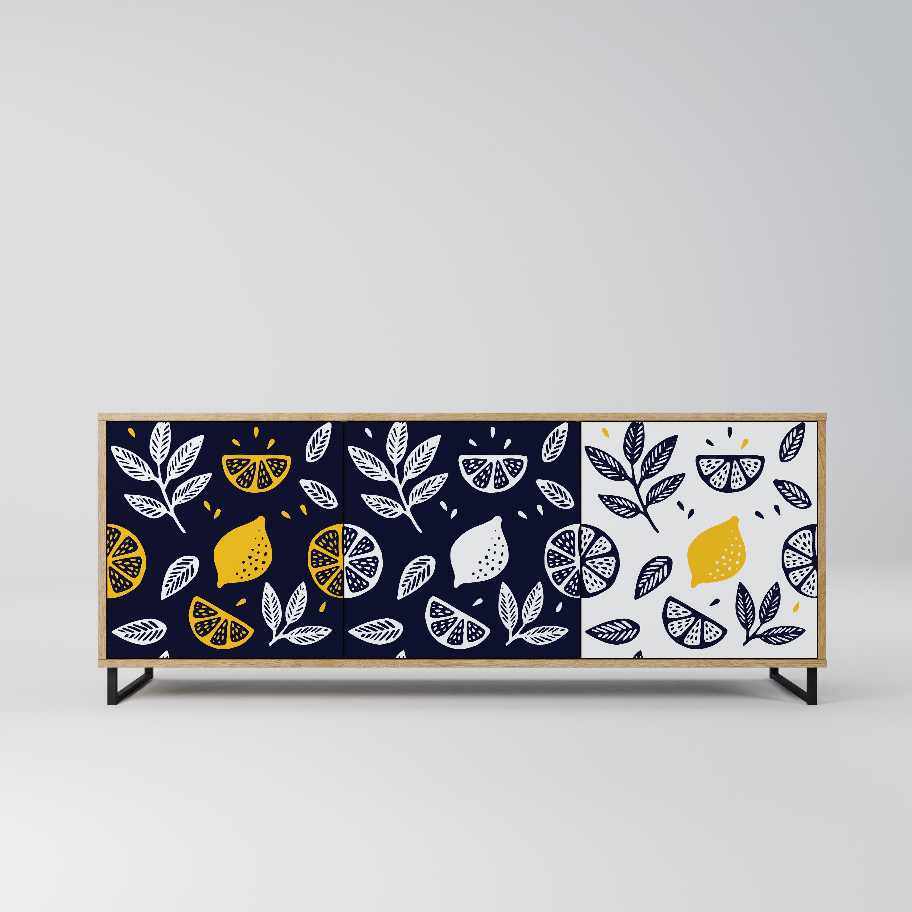 CITRUS BLACK AND WHITE 3-Door Sideboard in Oak Effect