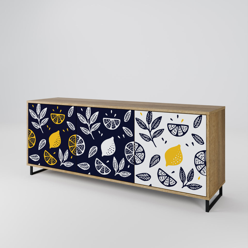 Aparador de 3 puertas CITRUS BLACK AND WHITE con efecto roble