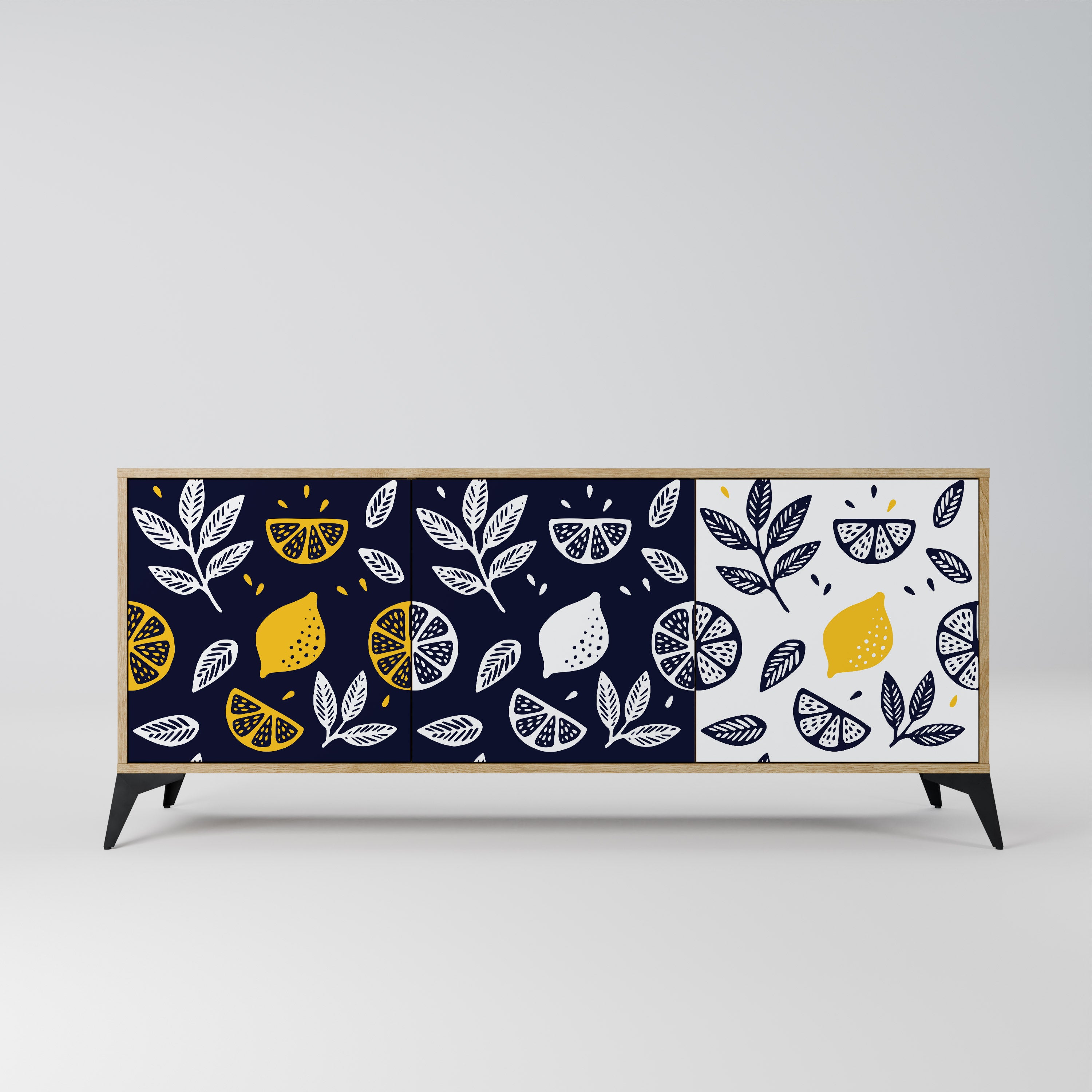 CITRUS BLACK AND WHITE 3-Door Sideboard in Oak Effect