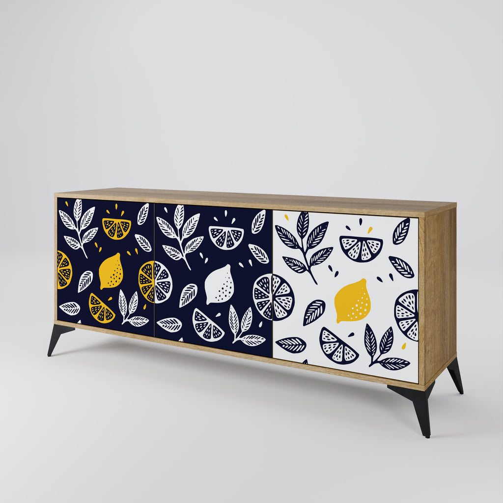 Aparador de 3 puertas CITRUS BLACK AND WHITE con efecto roble