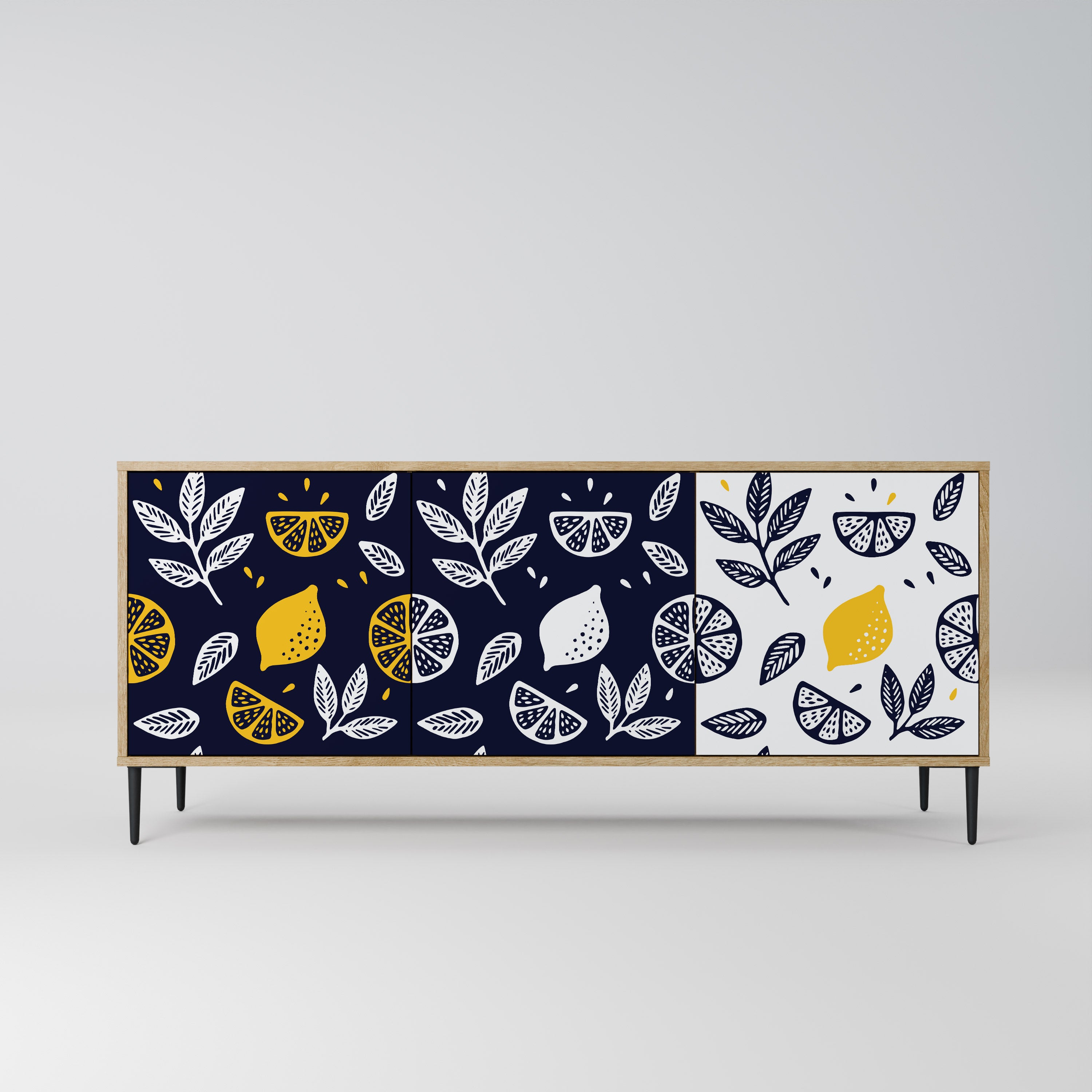 CITRUS BLACK AND WHITE 3-Door Sideboard in Oak Effect
