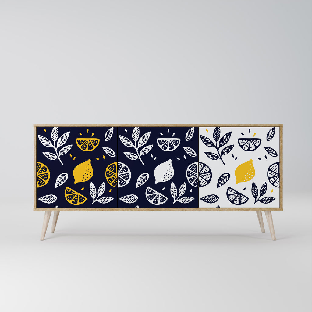 Aparador de 3 puertas CITRUS BLACK AND WHITE con efecto roble