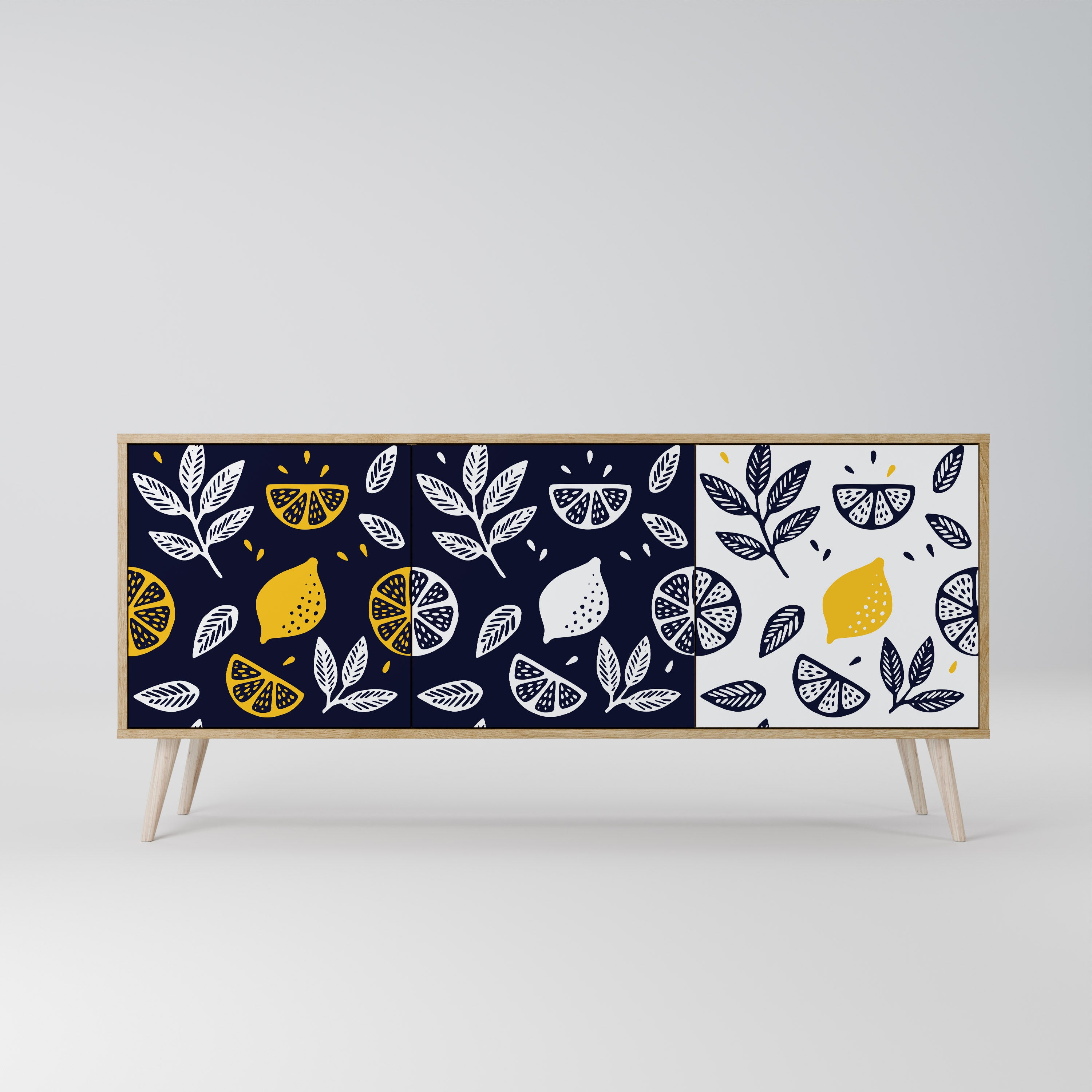 CITRUS BLACK AND WHITE 3-Door Sideboard in Oak Effect