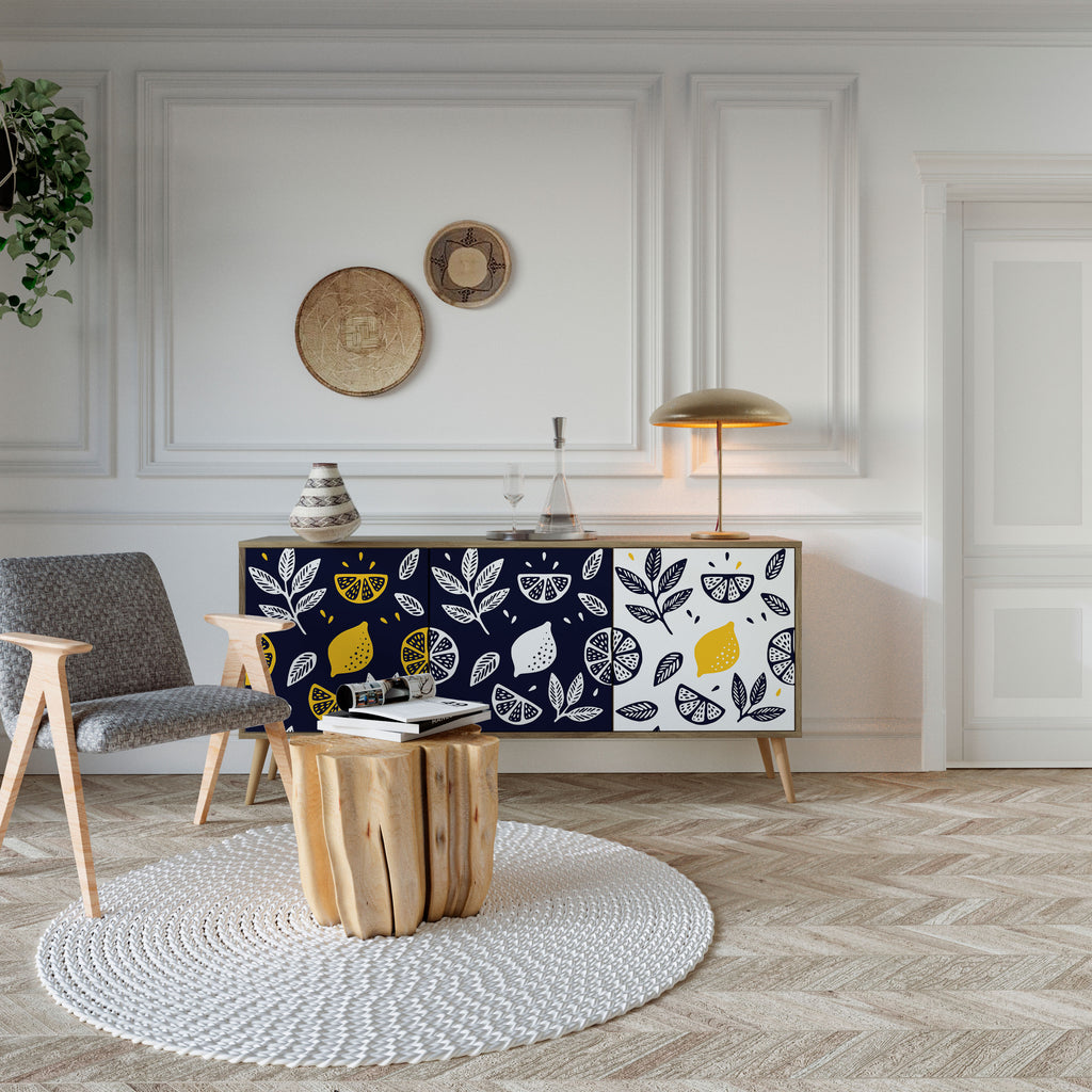 Aparador de 3 puertas CITRUS BLACK AND WHITE con efecto roble