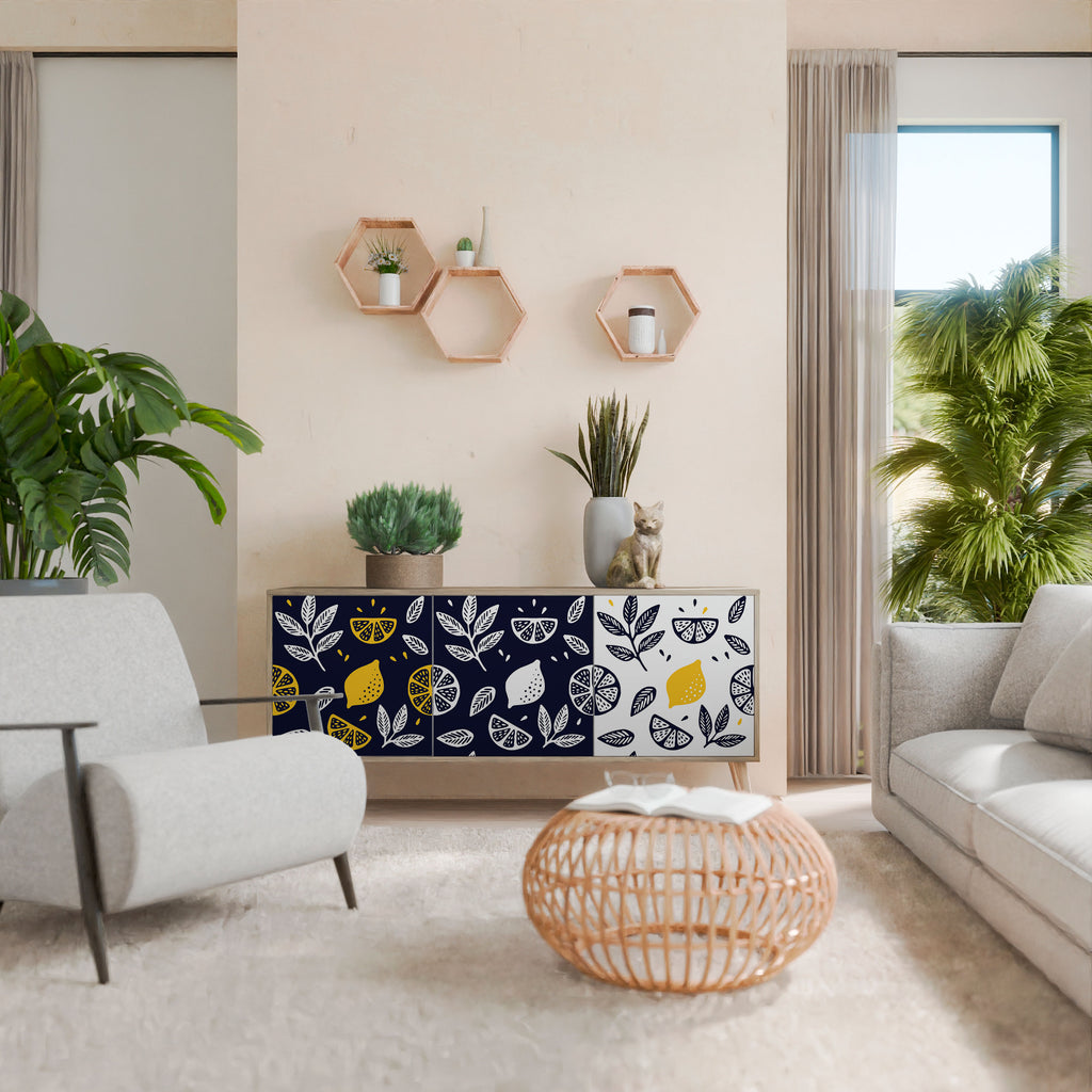 Aparador de 3 puertas CITRUS BLACK AND WHITE con efecto roble