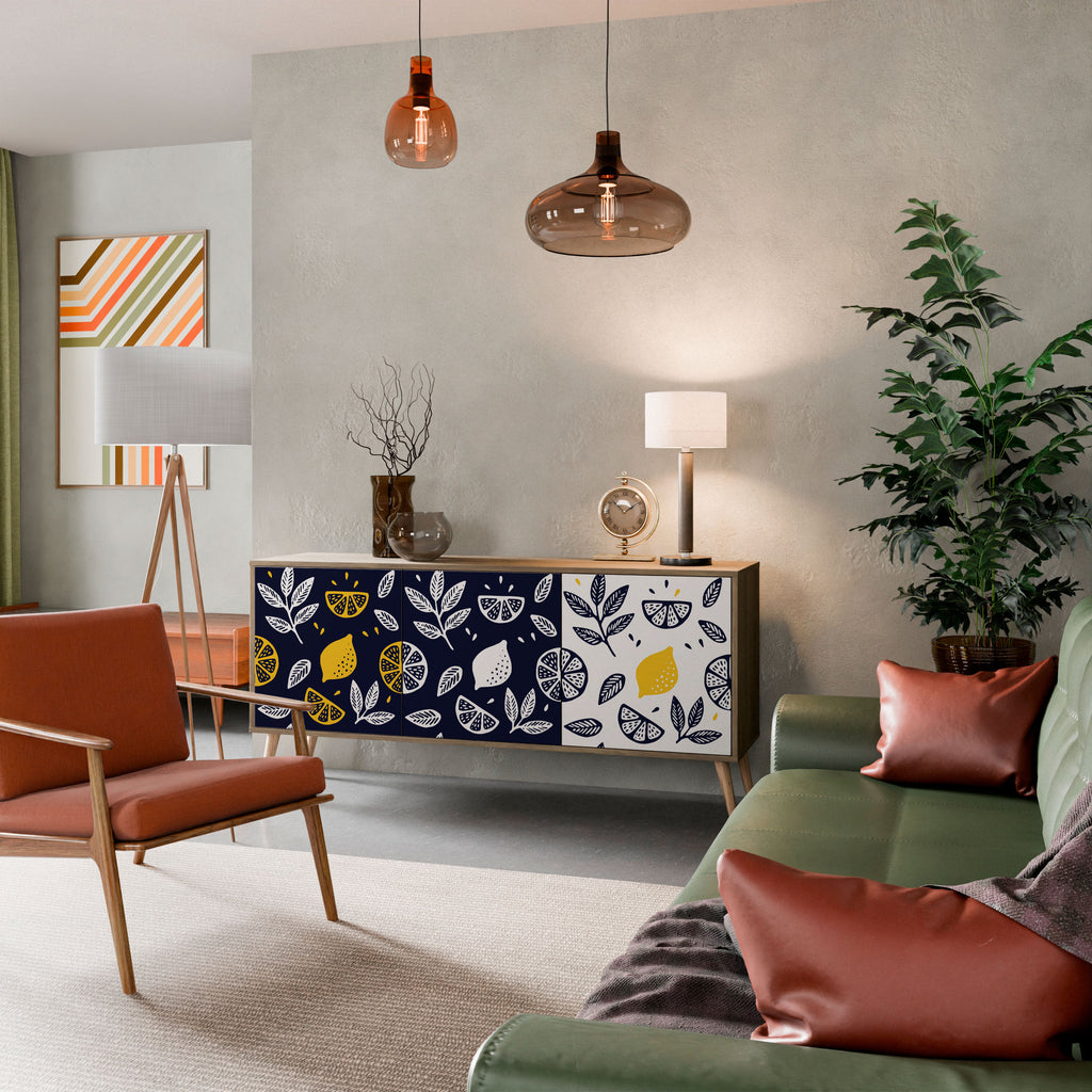 Aparador de 3 puertas CITRUS BLACK AND WHITE con efecto roble