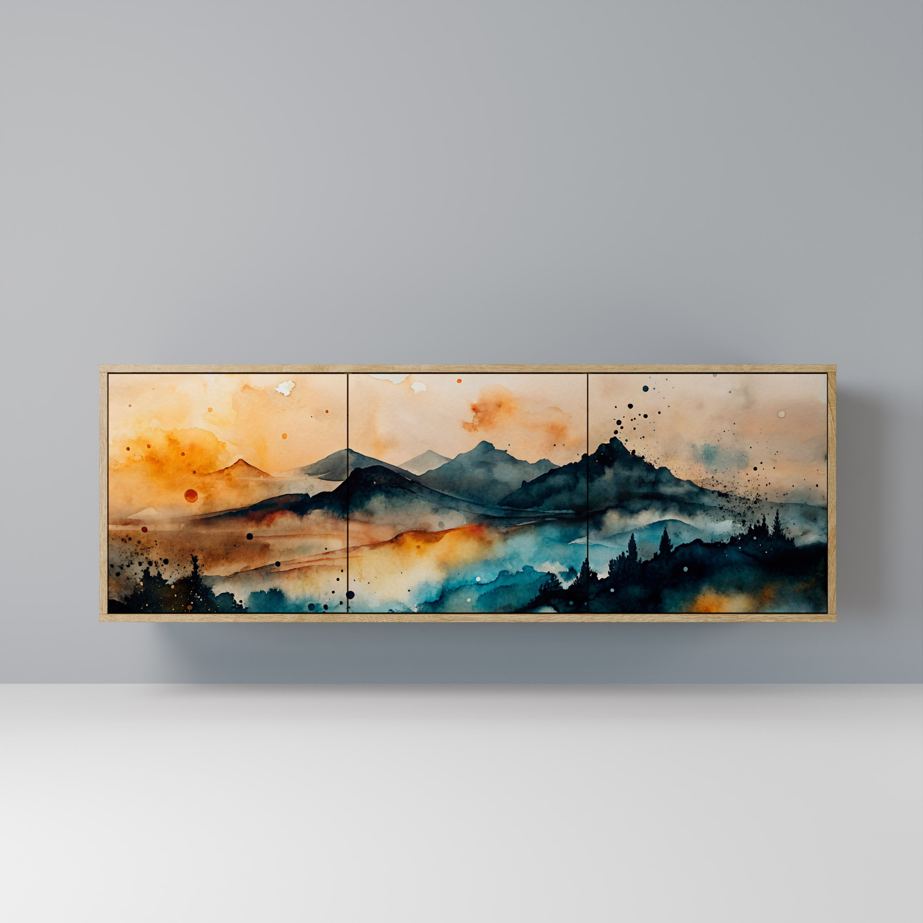 OMINOUS MOUNTAINS 3-Door Sideboard in Oak Effect