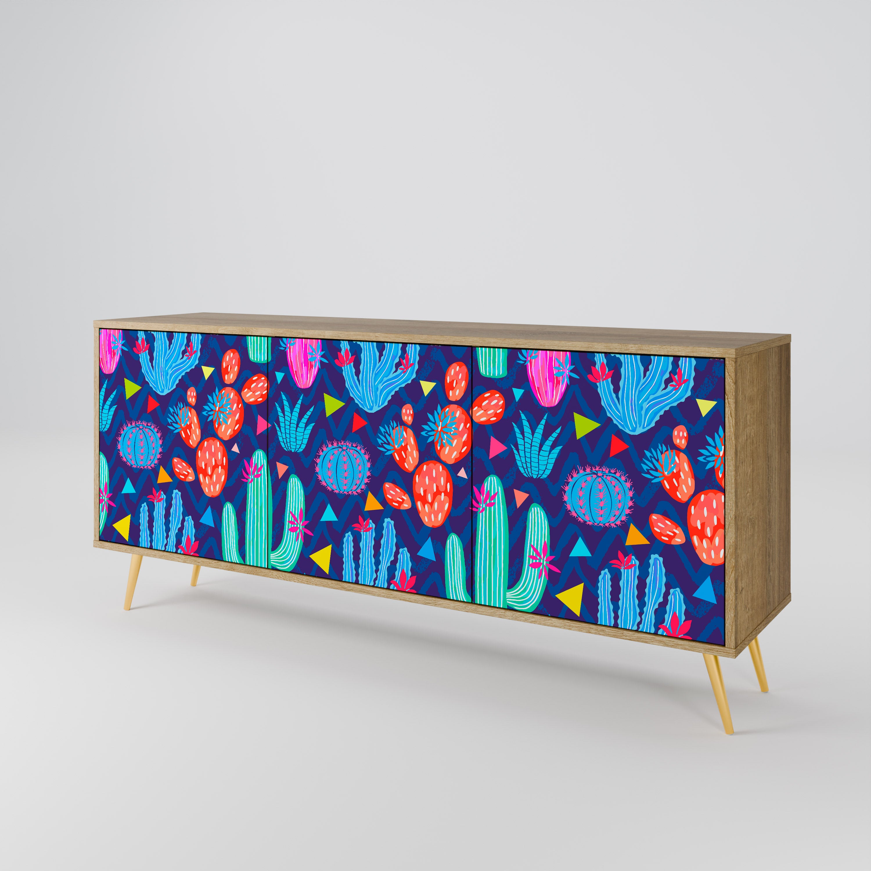 CACTUS VIBES 3-Door Sideboard in Oak Effect