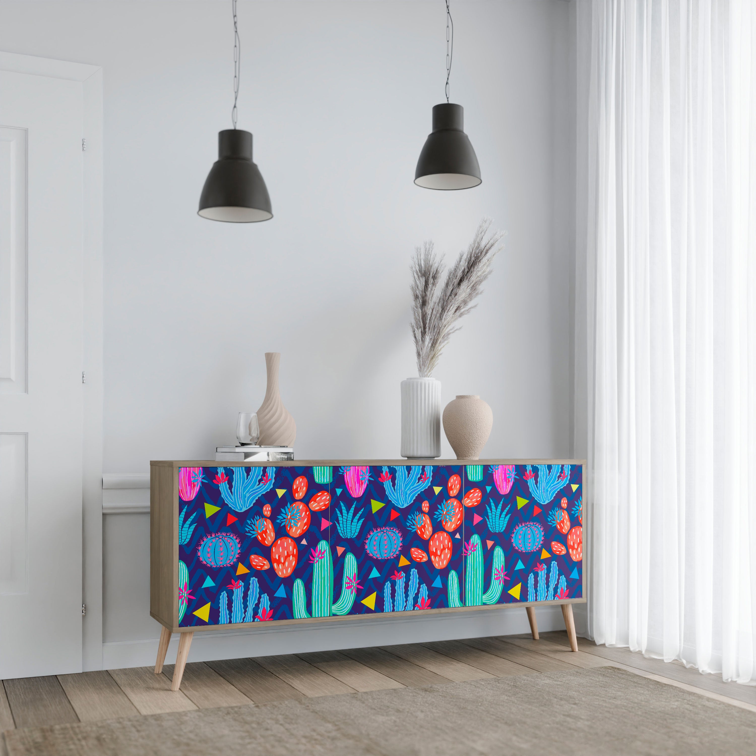 CACTUS VIBES 3-Door Sideboard in Oak Effect