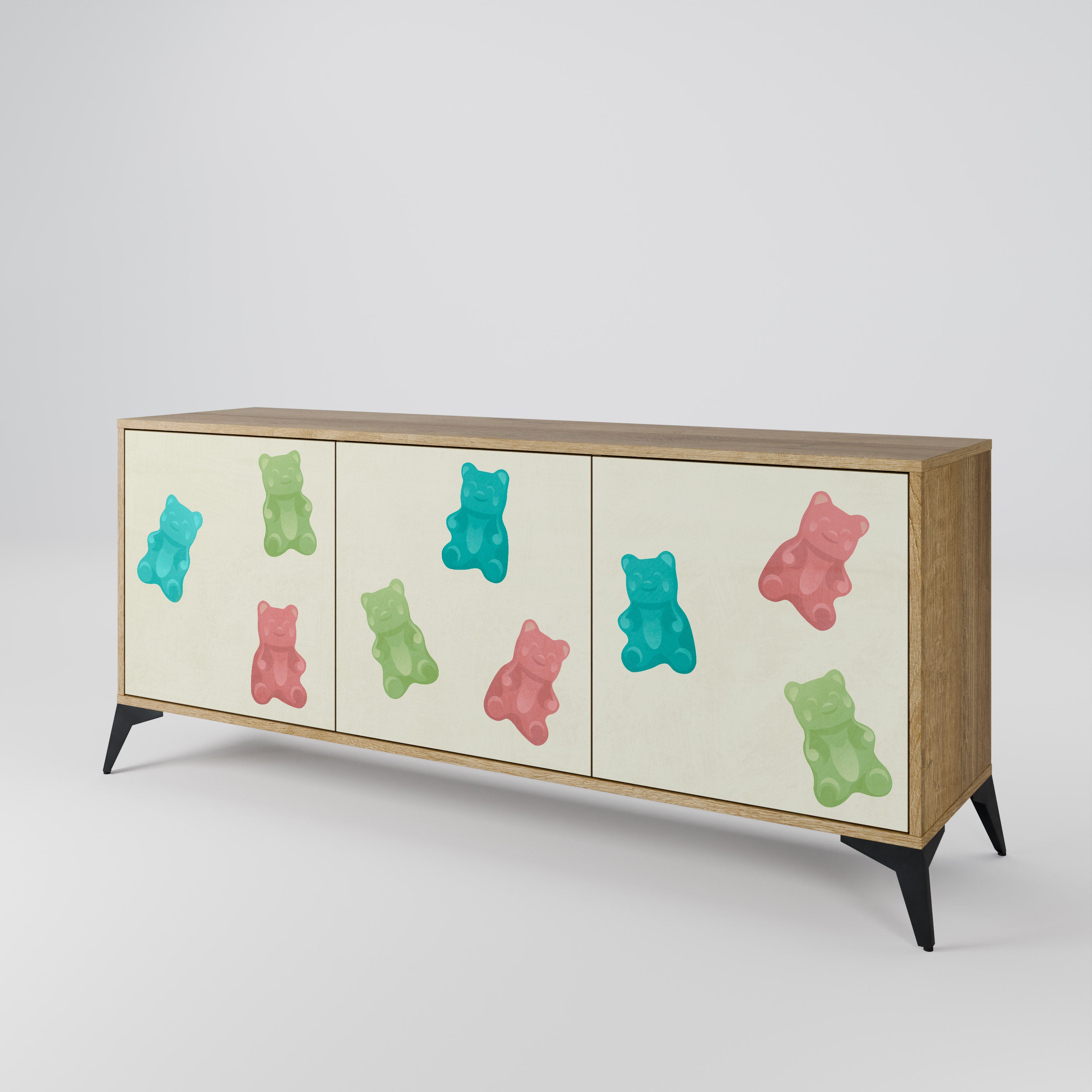 GUMMY BEARS 3-Door Sideboard in Oak Effect