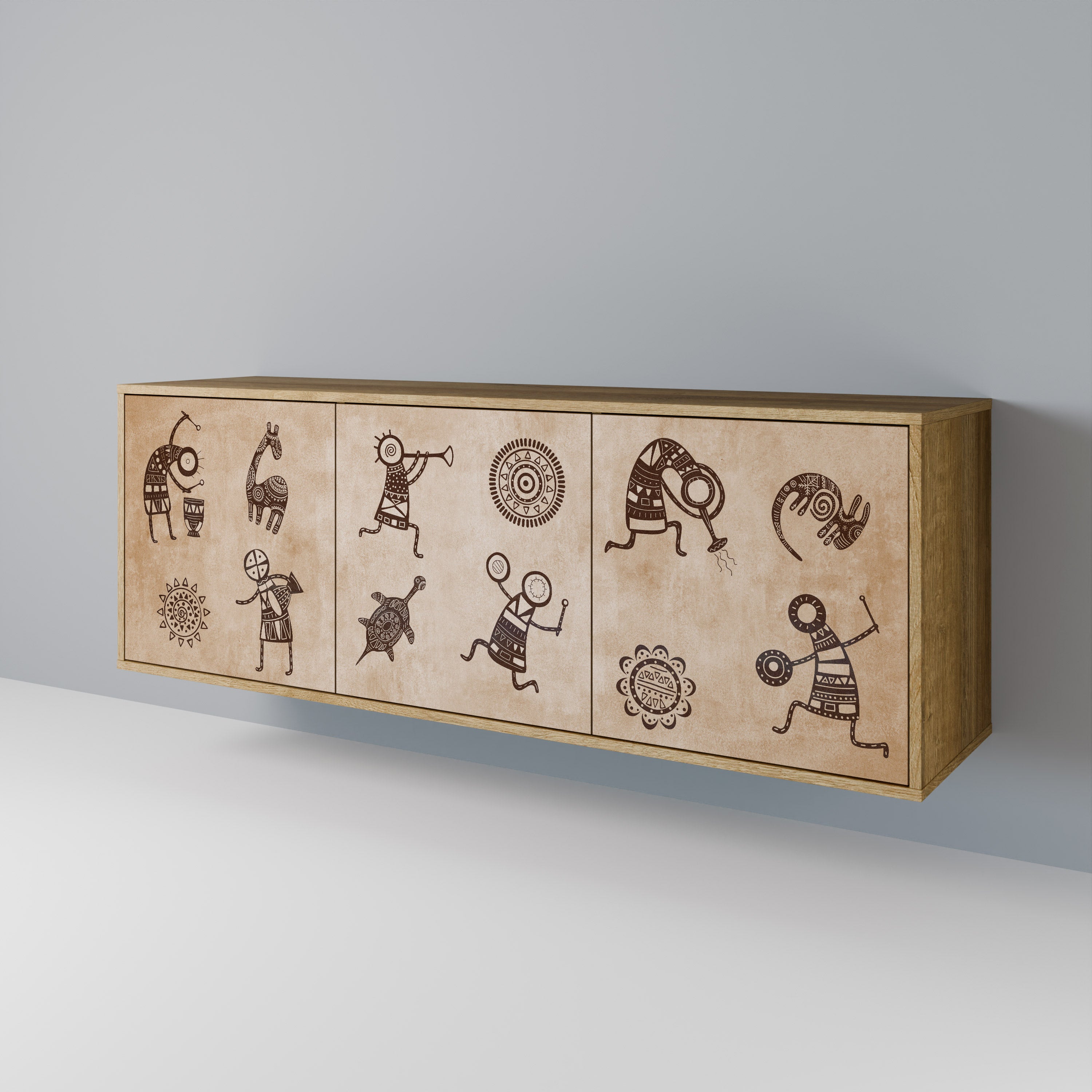 AFRICAN STYLE 3-Door Sideboard in Oak Effect