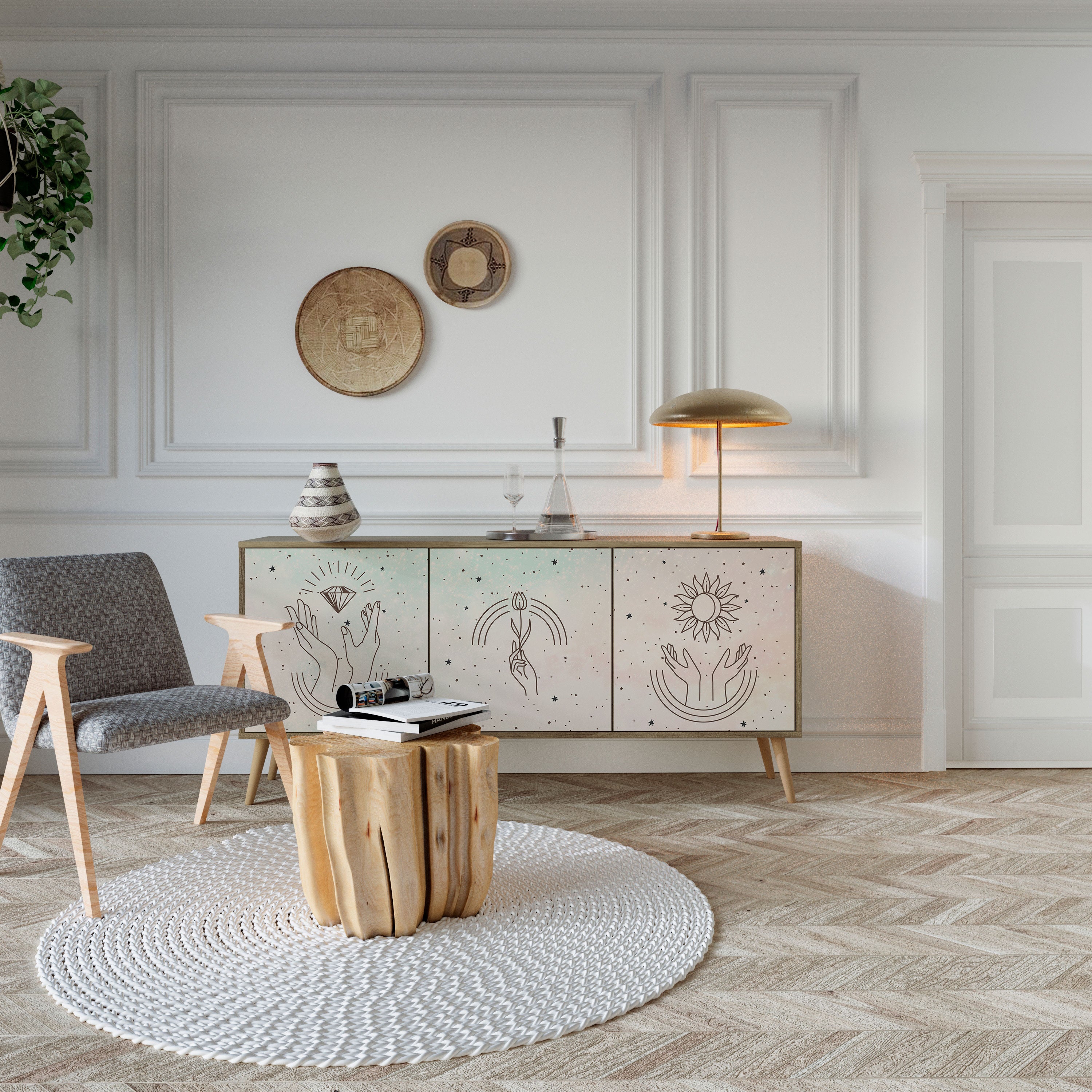 DELICATE BEAUTY 3-Door Sideboard in Oak Effect