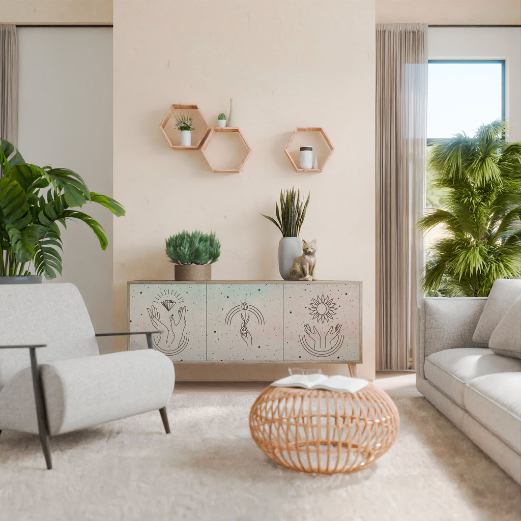 Aparador DELICATE BEAUTY de 3 puertas con efecto roble
