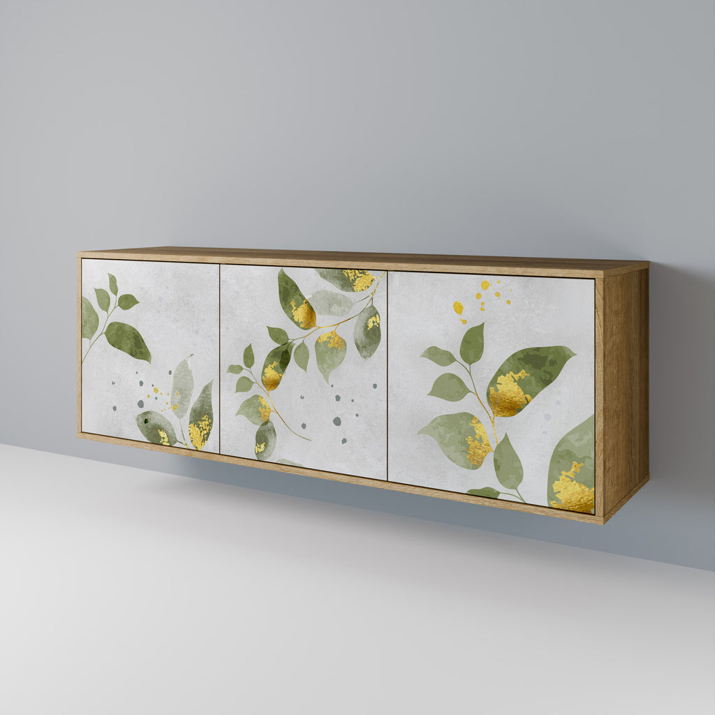 Aparador ELEGANT BOTANICS de 3 puertas con efecto roble