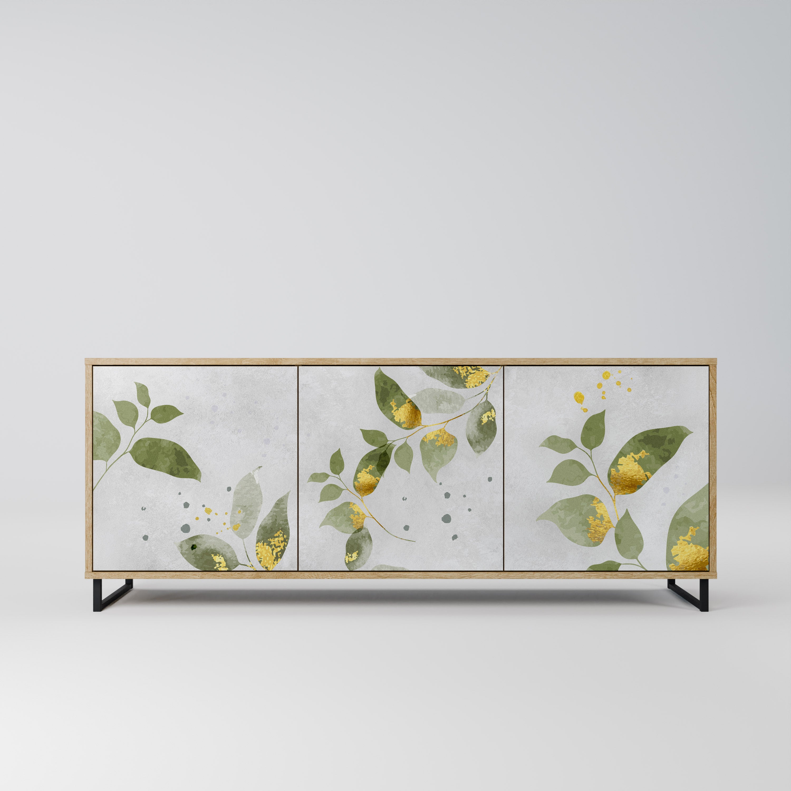 ELEGANT BOTANICS 3-Door Sideboard in Oak Effect