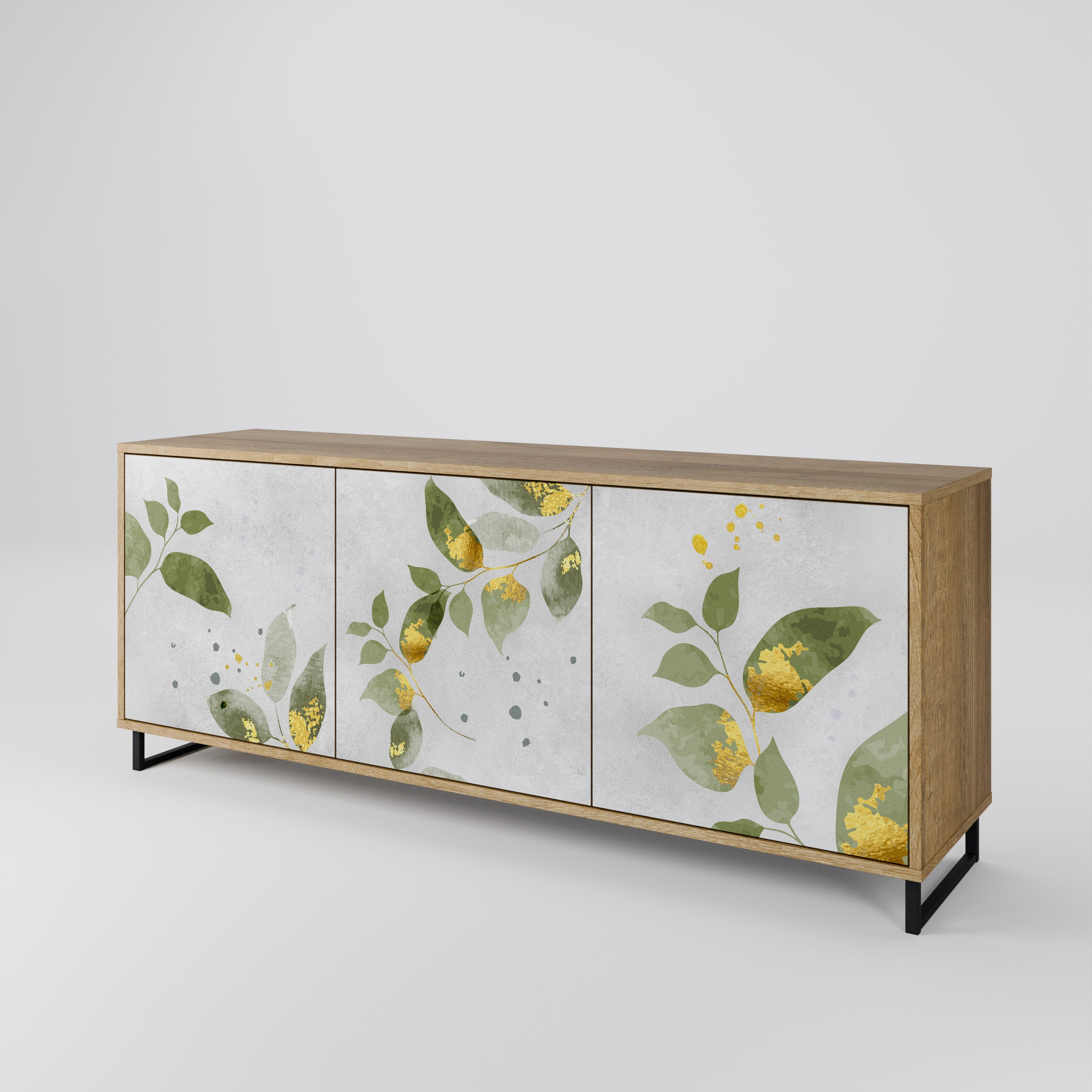 ELEGANT BOTANICS 3-Door Sideboard in Oak Effect