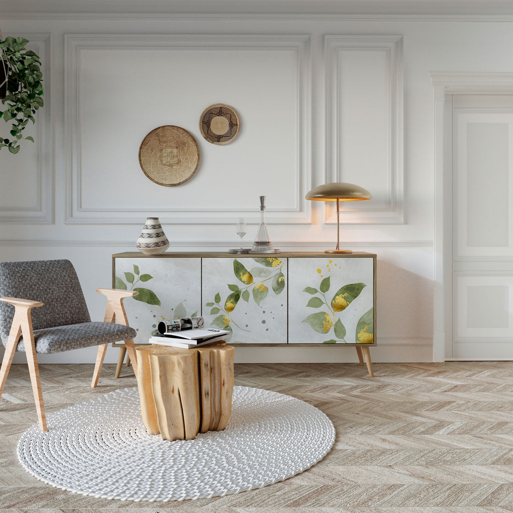 Aparador ELEGANT BOTANICS de 3 puertas con efecto roble