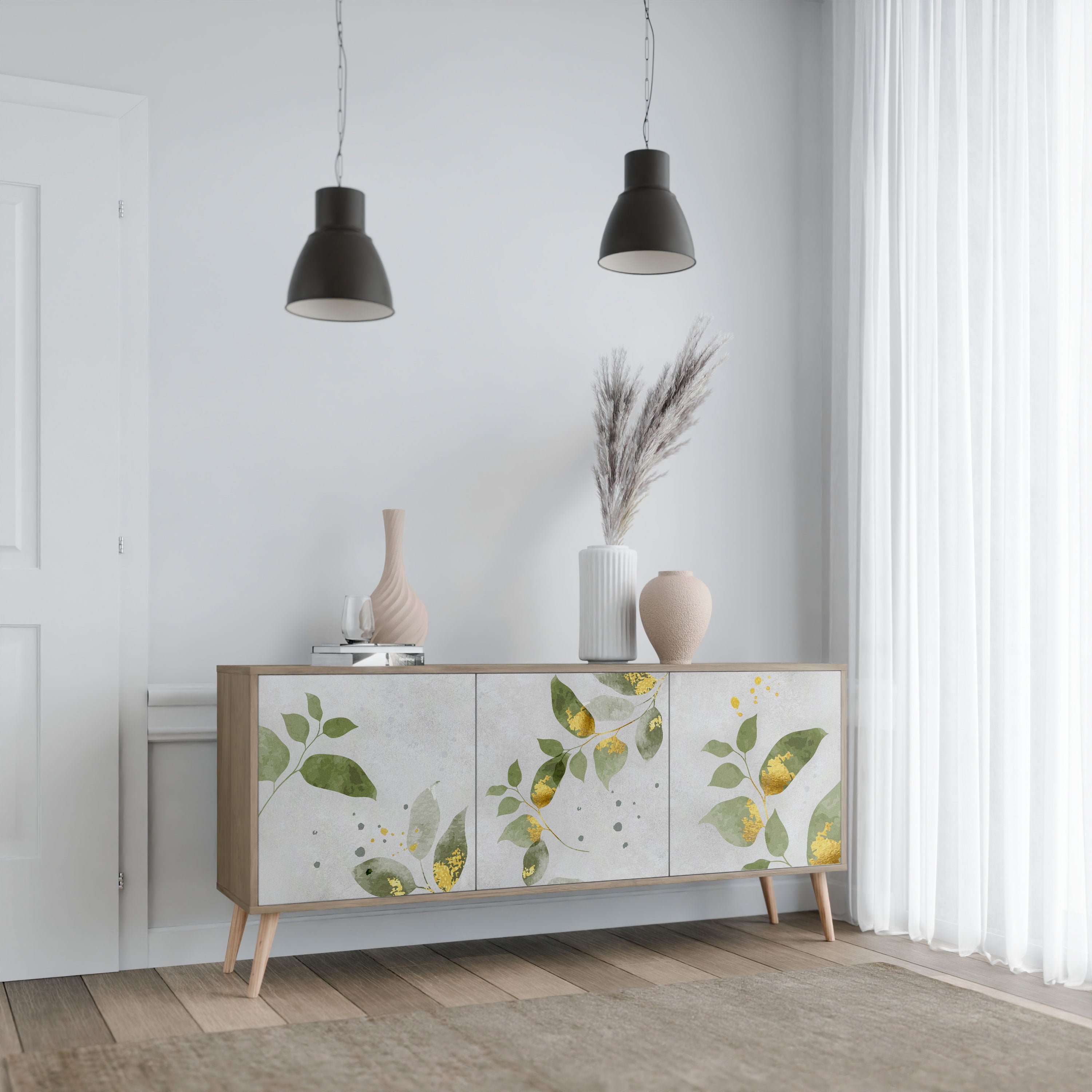 ELEGANT BOTANICS 3-Door Sideboard in Oak Effect