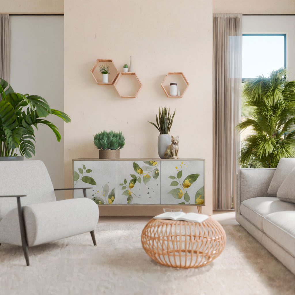 Aparador ELEGANT BOTANICS de 3 puertas con efecto roble