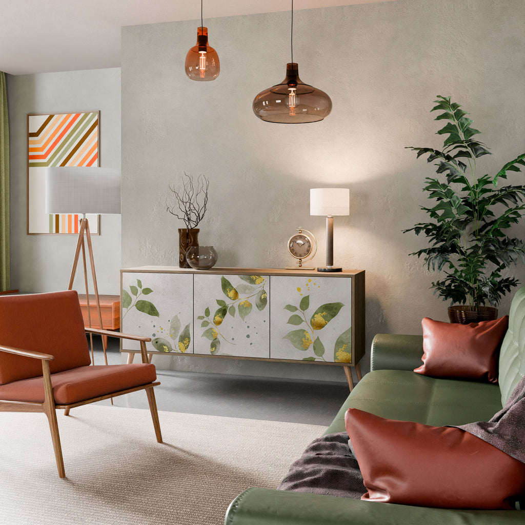 Aparador ELEGANT BOTANICS de 3 puertas con efecto roble