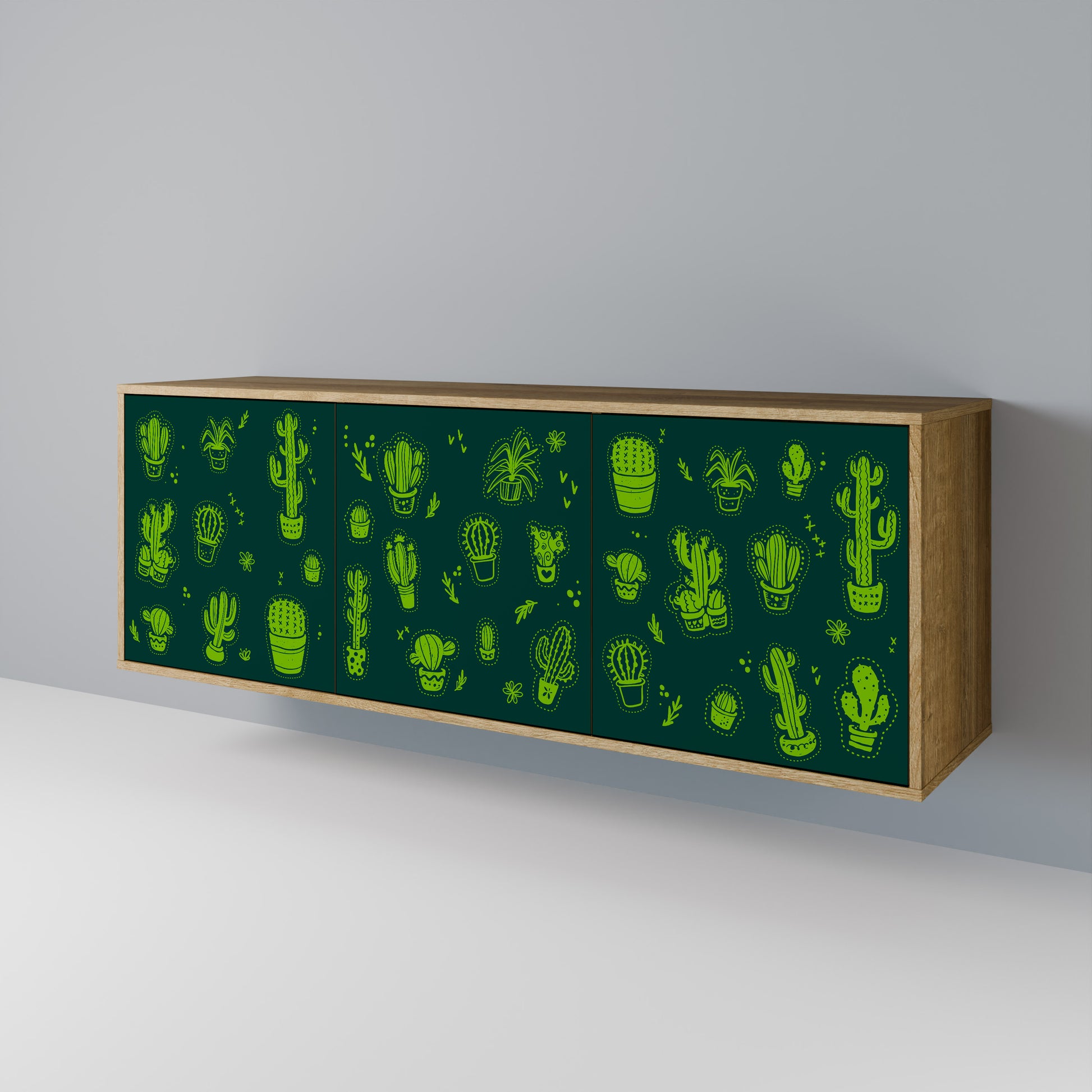 DESERT GREEN 3-Door Sideboard in Oak Effect