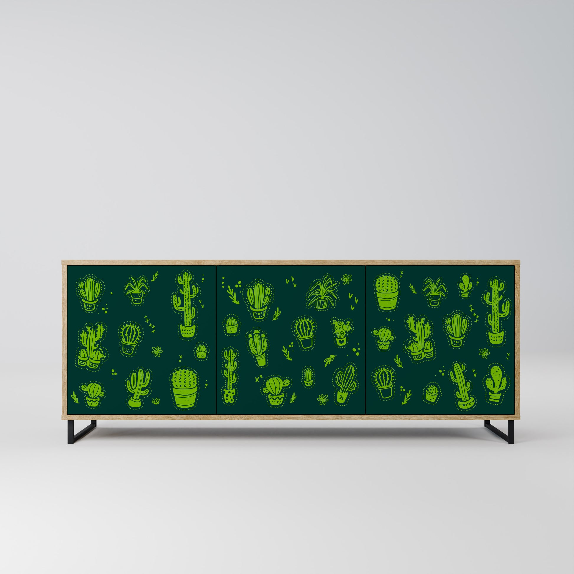 DESERT GREEN 3-Door Sideboard in Oak Effect