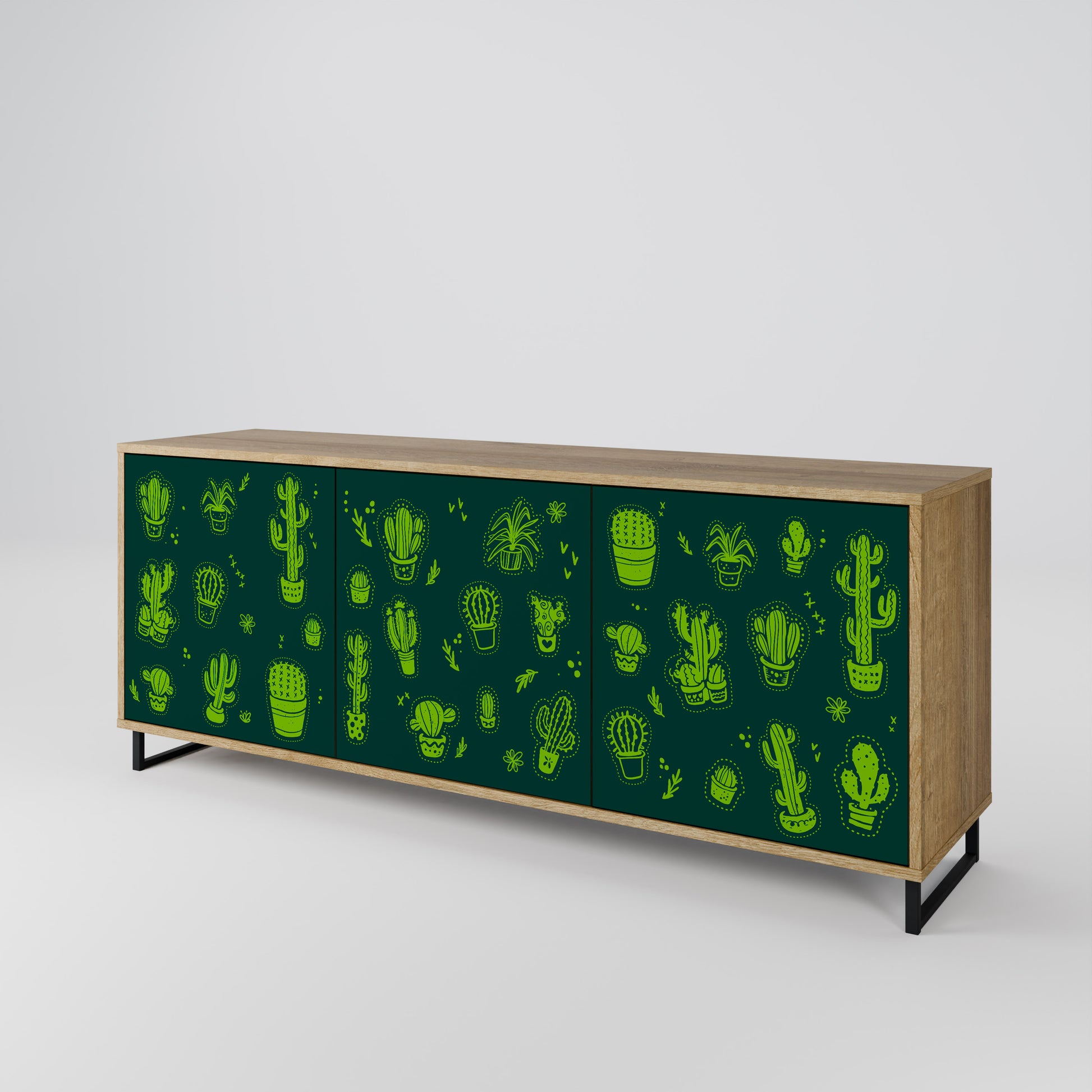 DESERT GREEN 3-Door Sideboard in Oak Effect