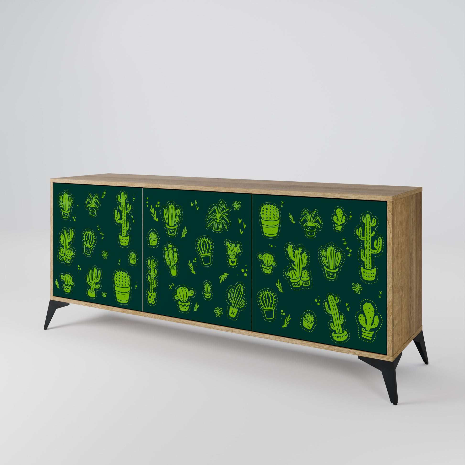 DESERT GREEN 3-Door Sideboard in Oak Effect