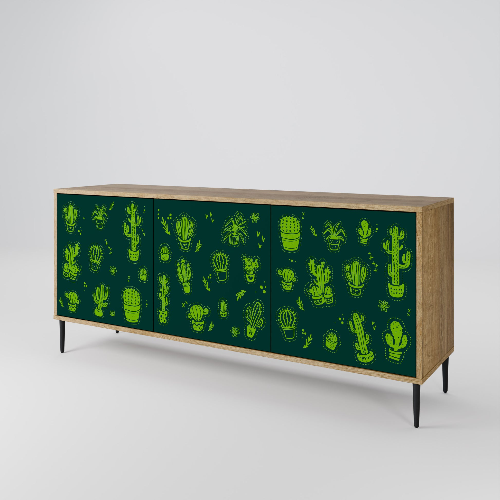 DESERT GREEN 3-Door Sideboard in Oak Effect