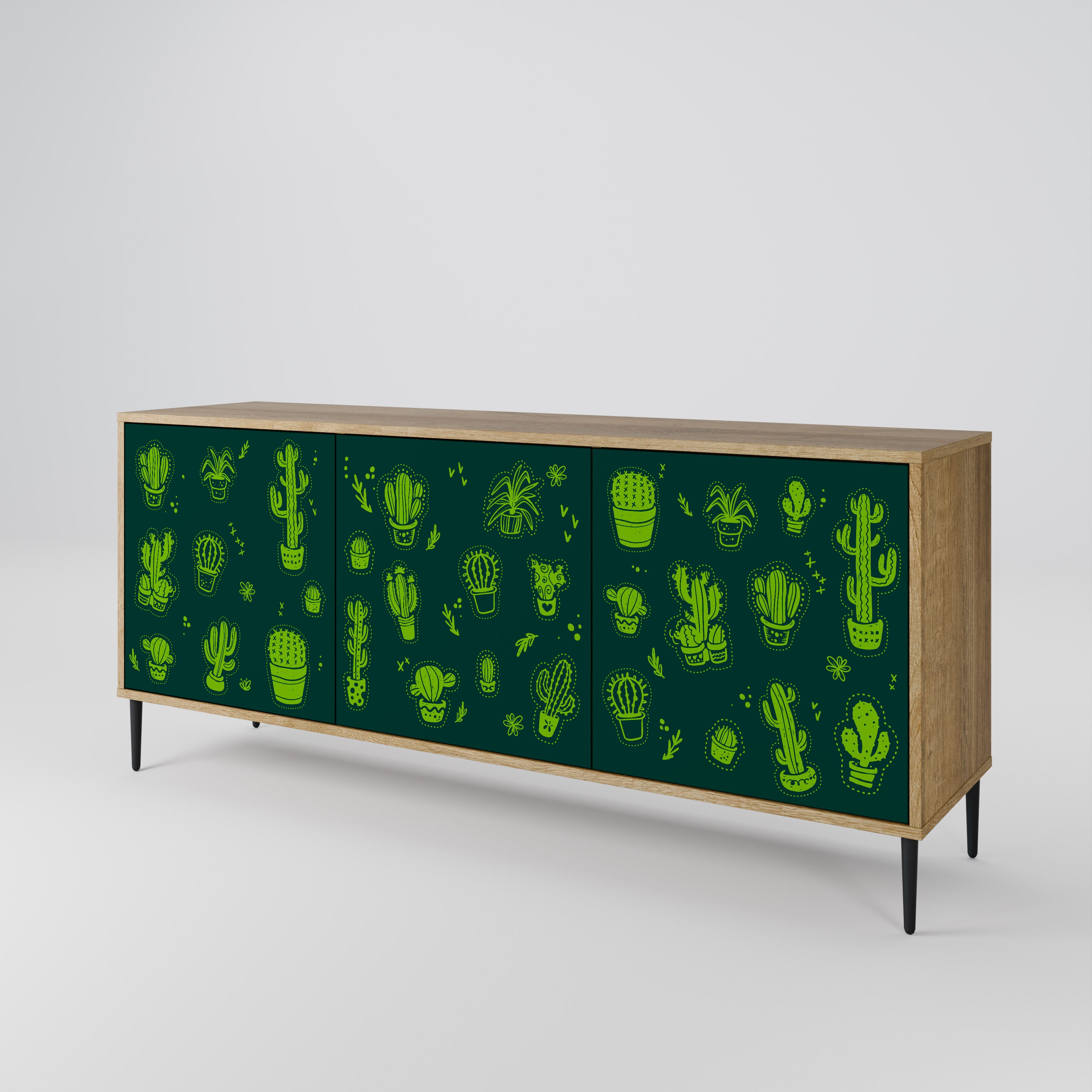 DESERT GREEN 3-Door Sideboard in Oak Effect