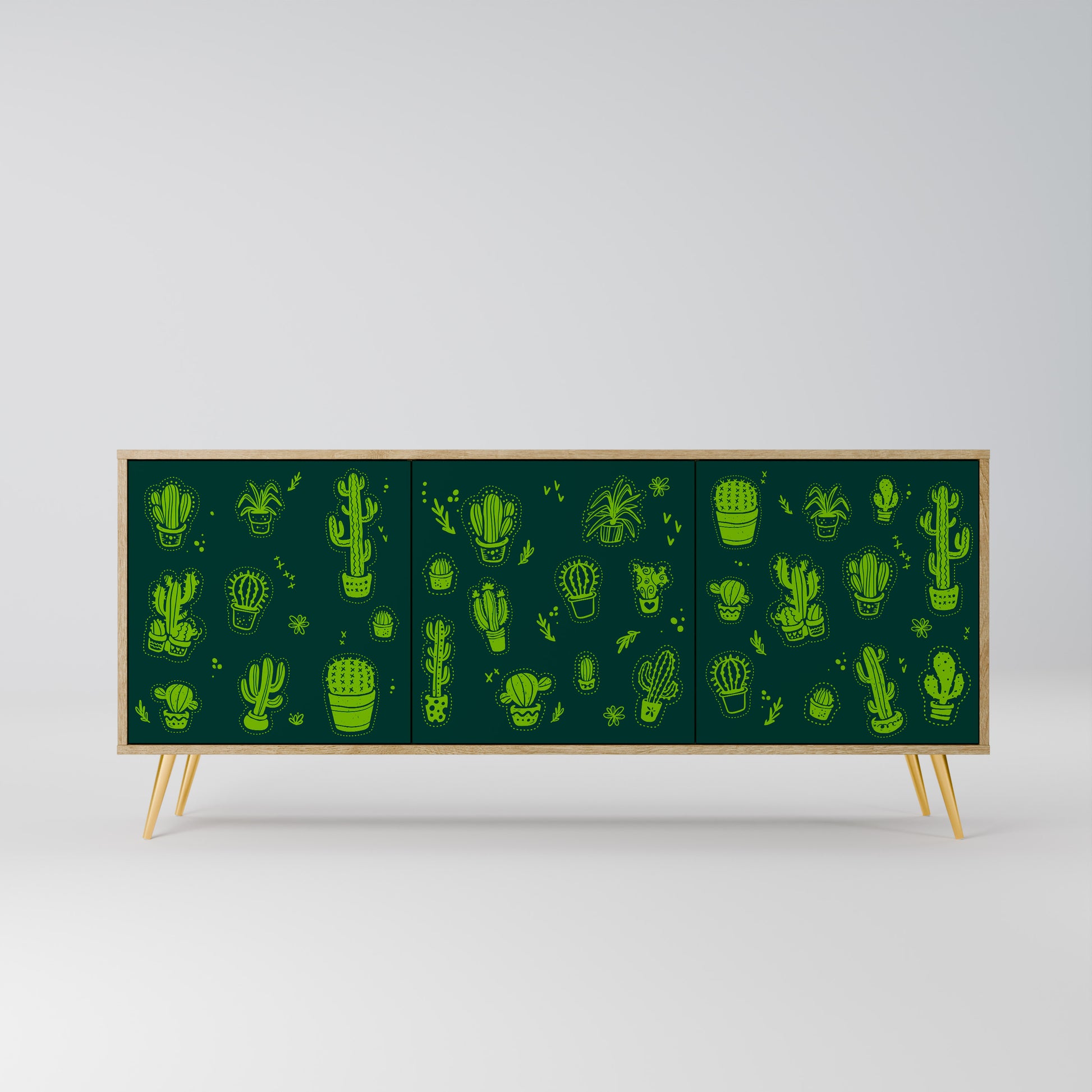 DESERT GREEN 3-Door Sideboard in Oak Effect