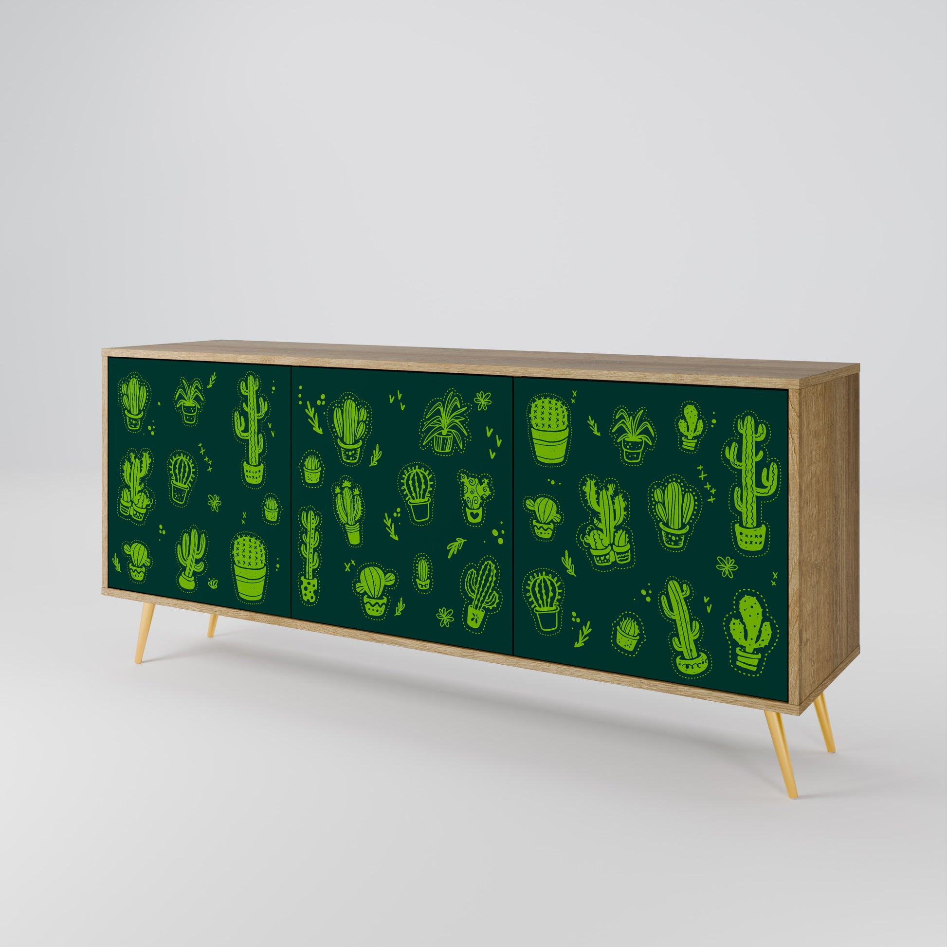 DESERT GREEN 3-Door Sideboard in Oak Effect