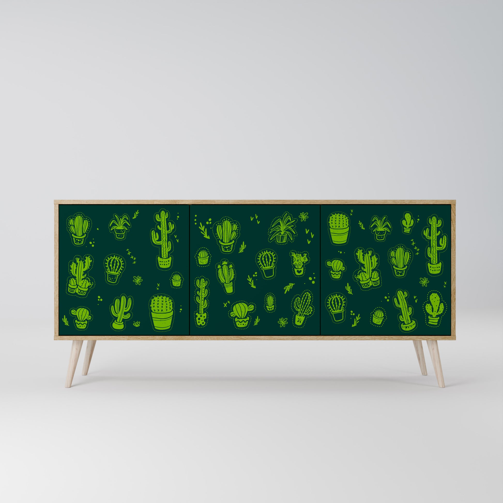 DESERT GREEN 3-Door Sideboard in Oak Effect
