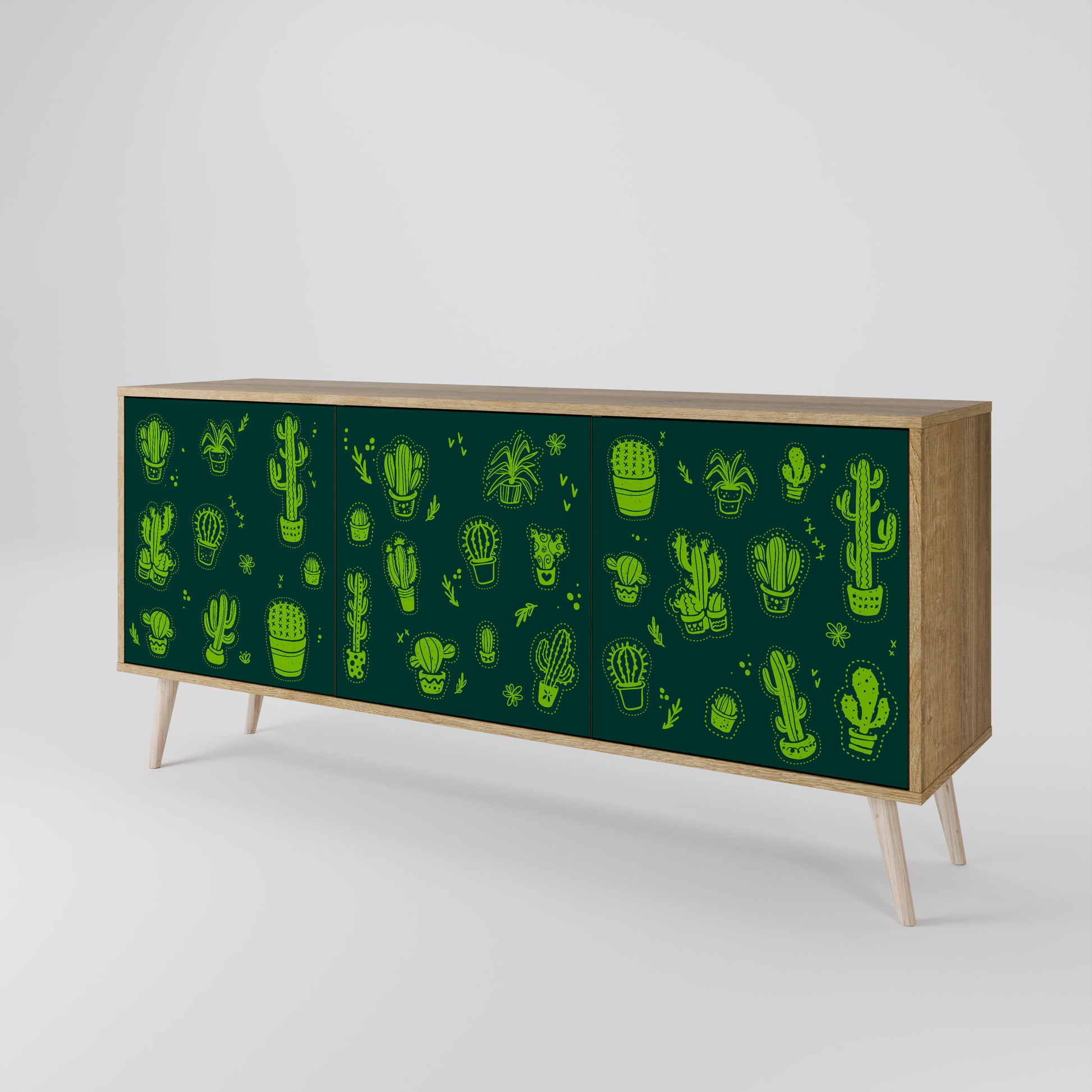 DESERT GREEN 3-Door Sideboard in Oak Effect