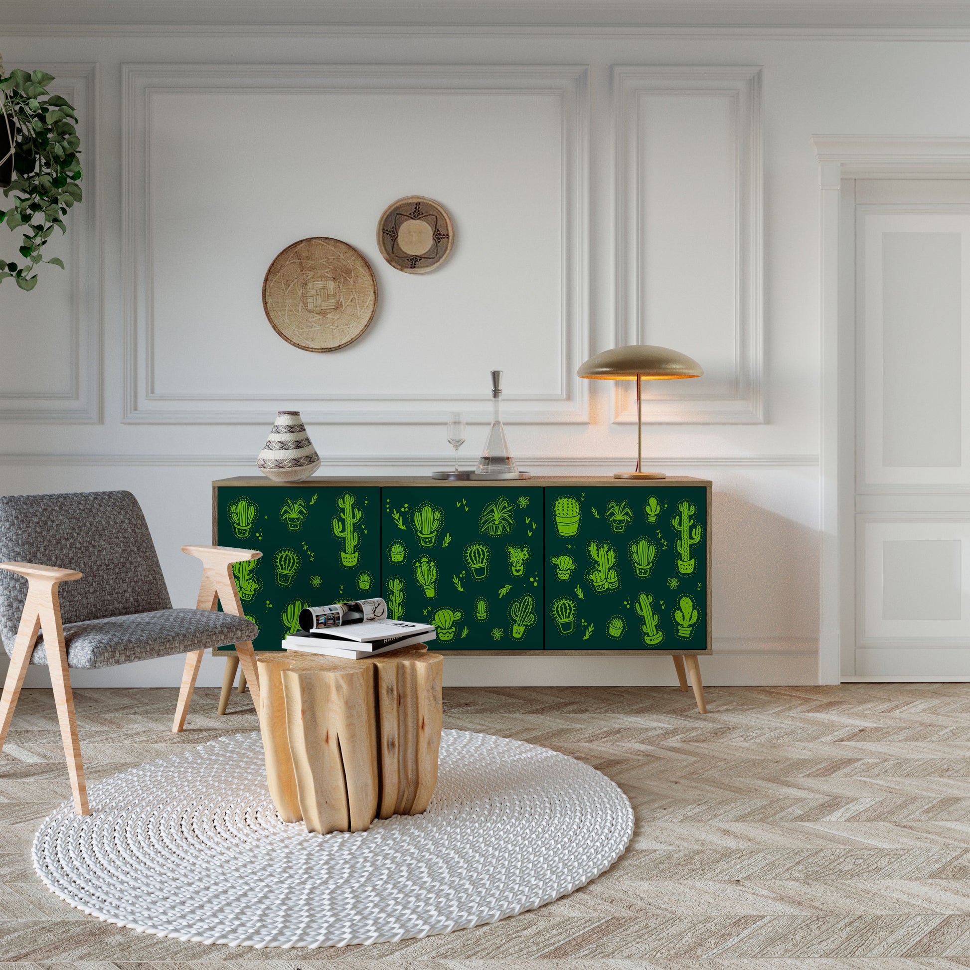 DESERT GREEN 3-Door Sideboard in Oak Effect