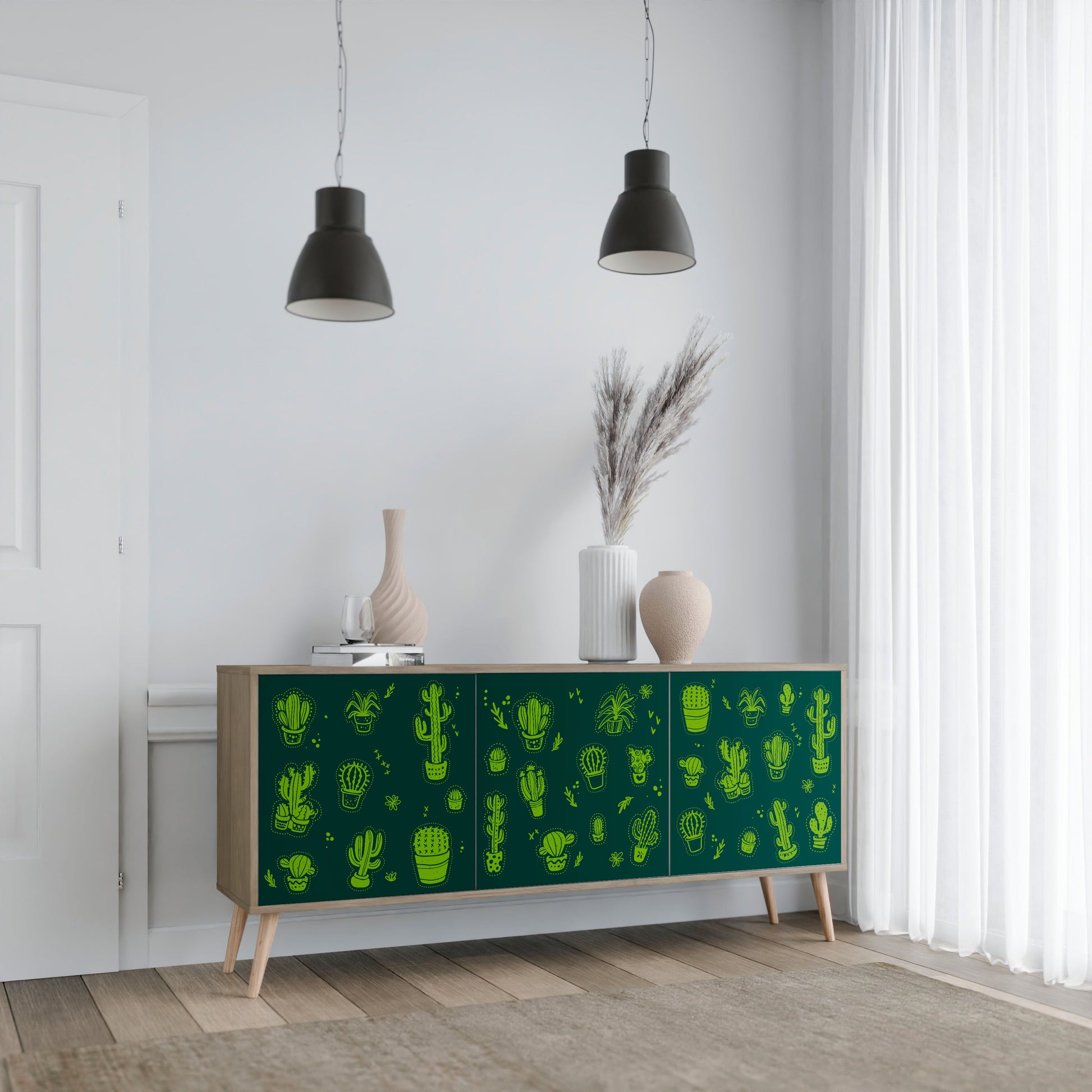 DESERT GREEN 3-Door Sideboard in Oak Effect