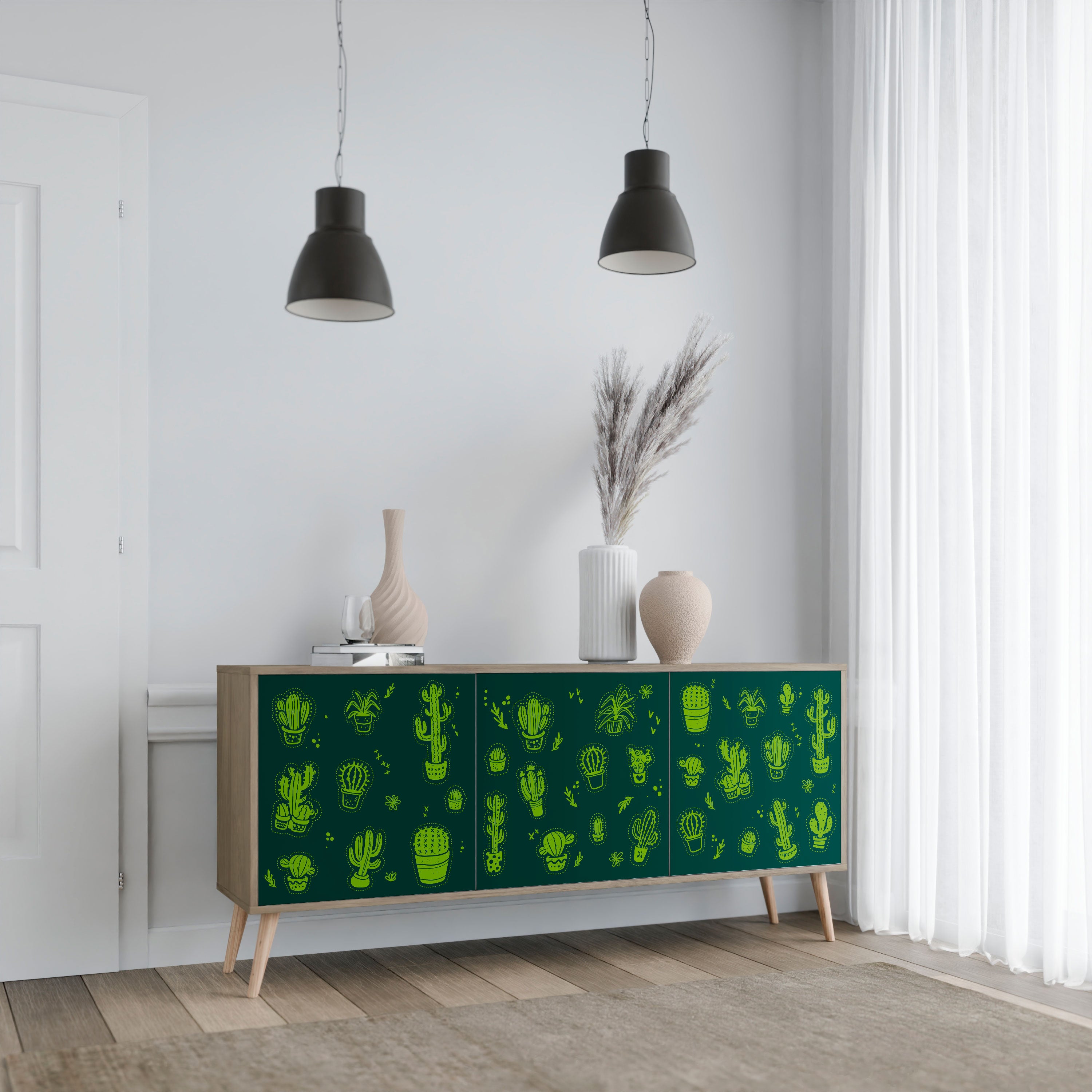 DESERT GREEN 3-Door Sideboard in Oak Effect