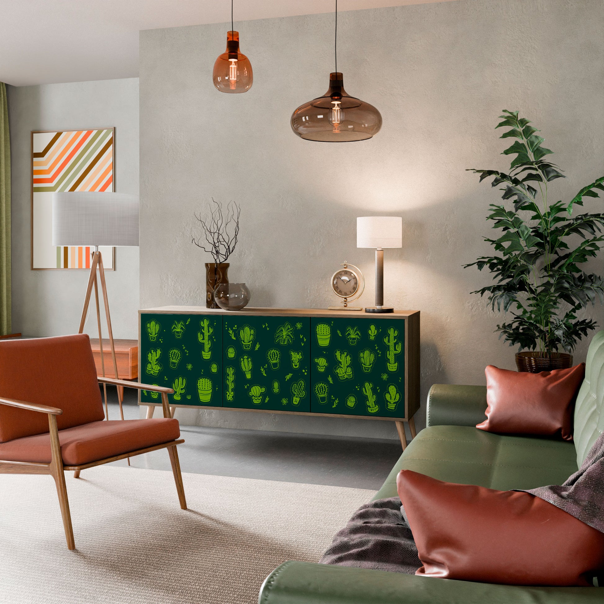 DESERT GREEN 3-Door Sideboard in Oak Effect
